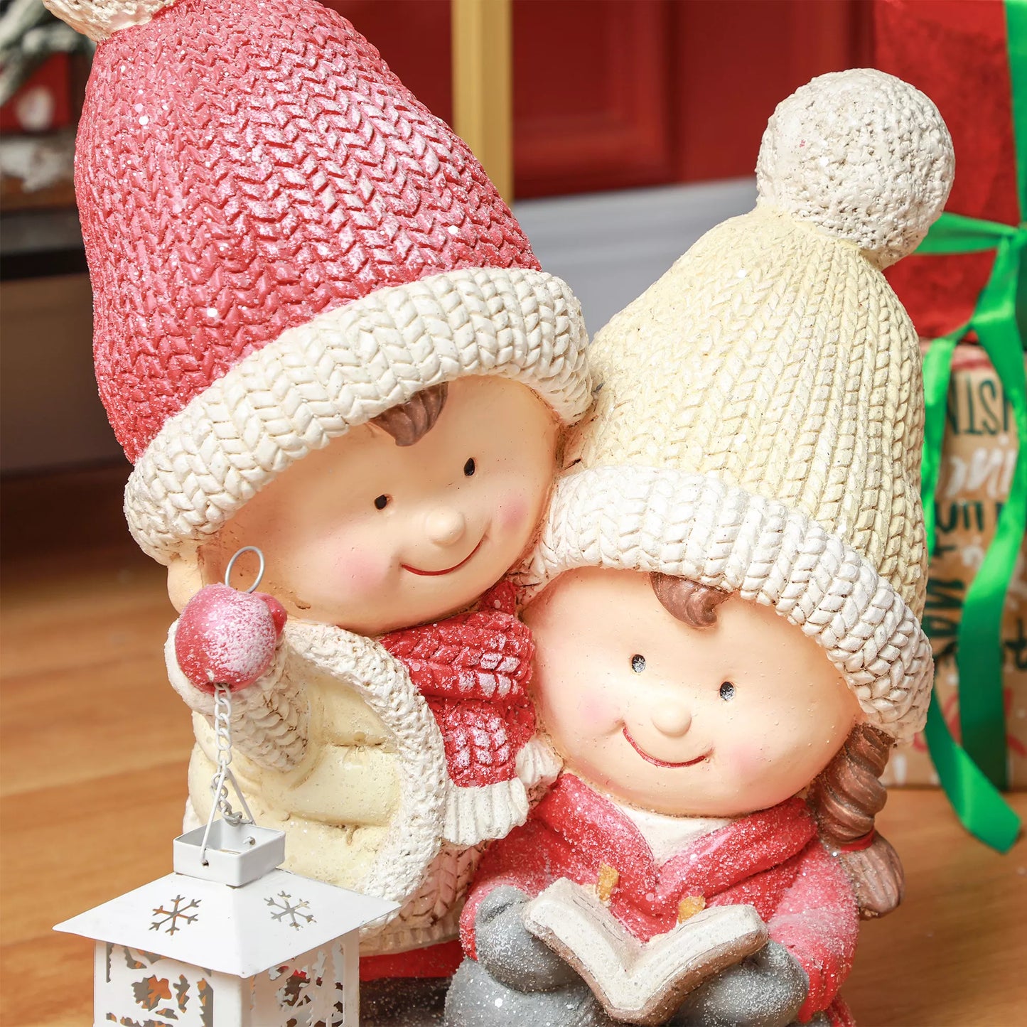 HOMCOM Kalėdinis nykštukas su knyga ir žibintu, LED, veikiantis nuo baterijų, 30 x 23 x 45 cm