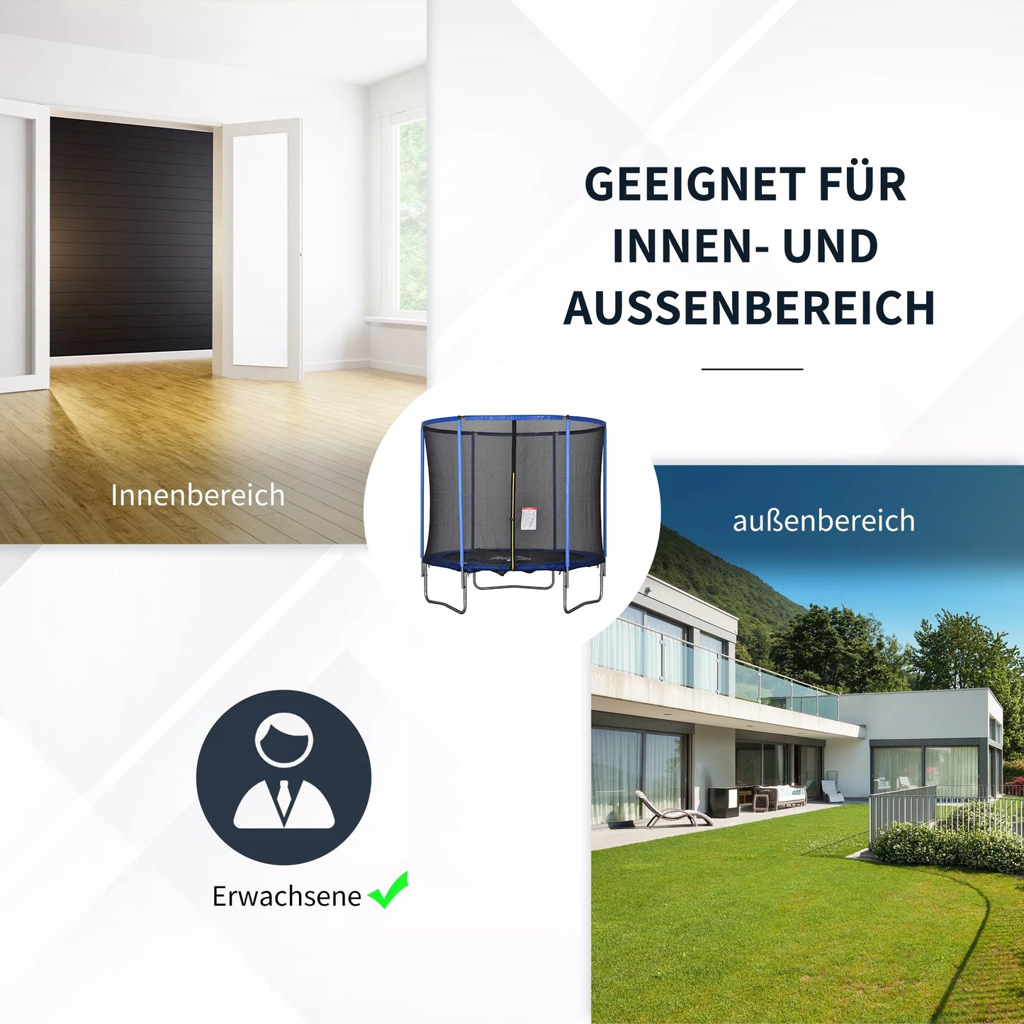 Batutas su apsauginiu tinklu paaugliams ir suaugusiems, mėlynas/juodas, Ø244 × 240 cm, iki 113,6 kg