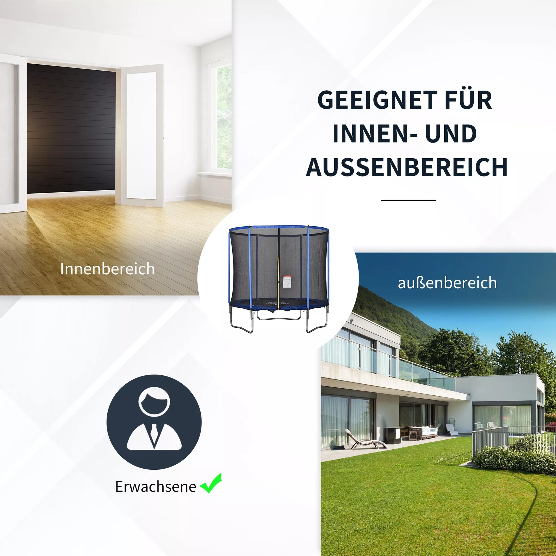 Batutas su apsauginiu tinklu paaugliams ir suaugusiems, mėlynas/juodas, Ø244 × 240 cm, iki 113,6 kg