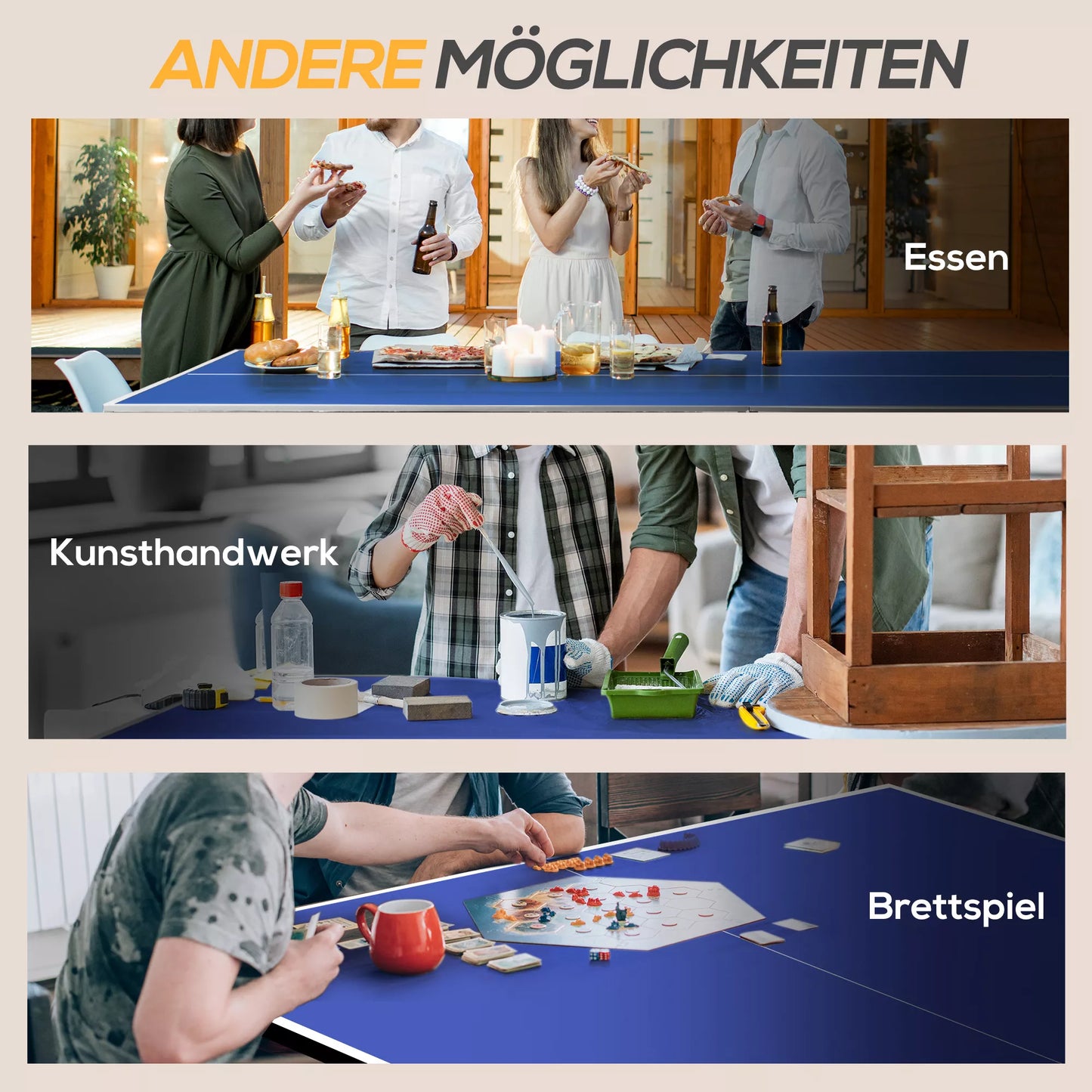 Stalo teniso stalas, sulankstomas, su 2 raketėmis, 3 kamuoliukais, tinklu, vidaus ir lauko, metalinis rėmas, 274x152x76cm, mėlynas