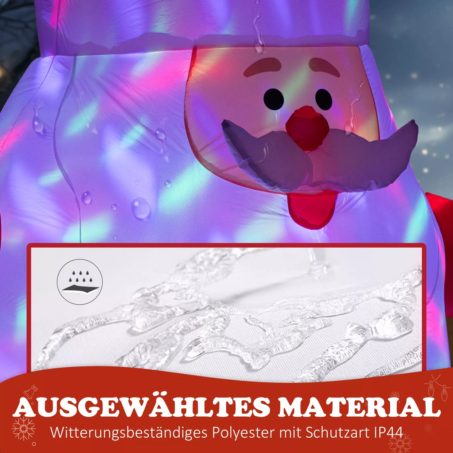 Pripučiamas Kalėdų Senelis su besisukančiu šviesos rutuliu, šventinė sodo dekoracija