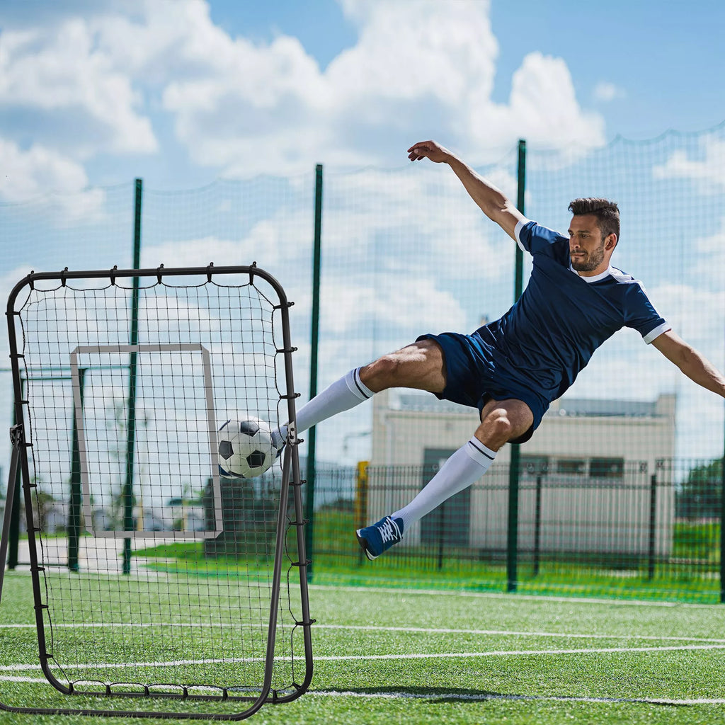 Futbolo atšokimo tinklas, reguliuojamas kampas, reguliuojamas aukštis, atšokimo tinklas, „Kickback“, juodos spalvos