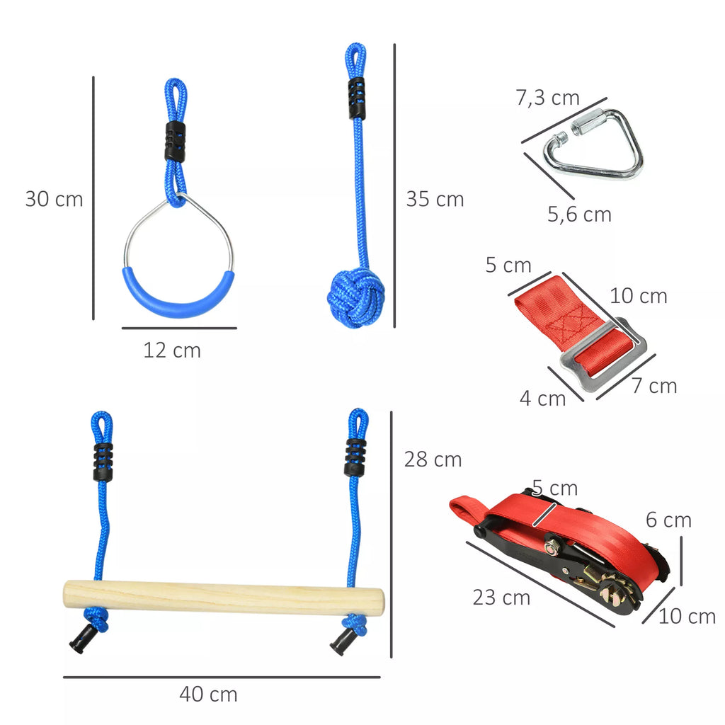 Ninja laipiojimo rinkinys, Slackline, 30 dalių, 10 m virvė, vaikams nuo 3-6 metų
