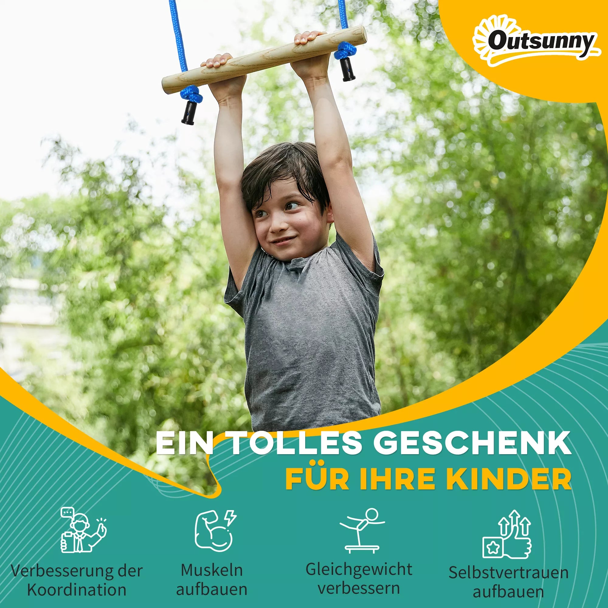 Ninja laipiojimo rinkinys, Slackline, 30 dalių, 10 m virvė, vaikams nuo 3-6 metų