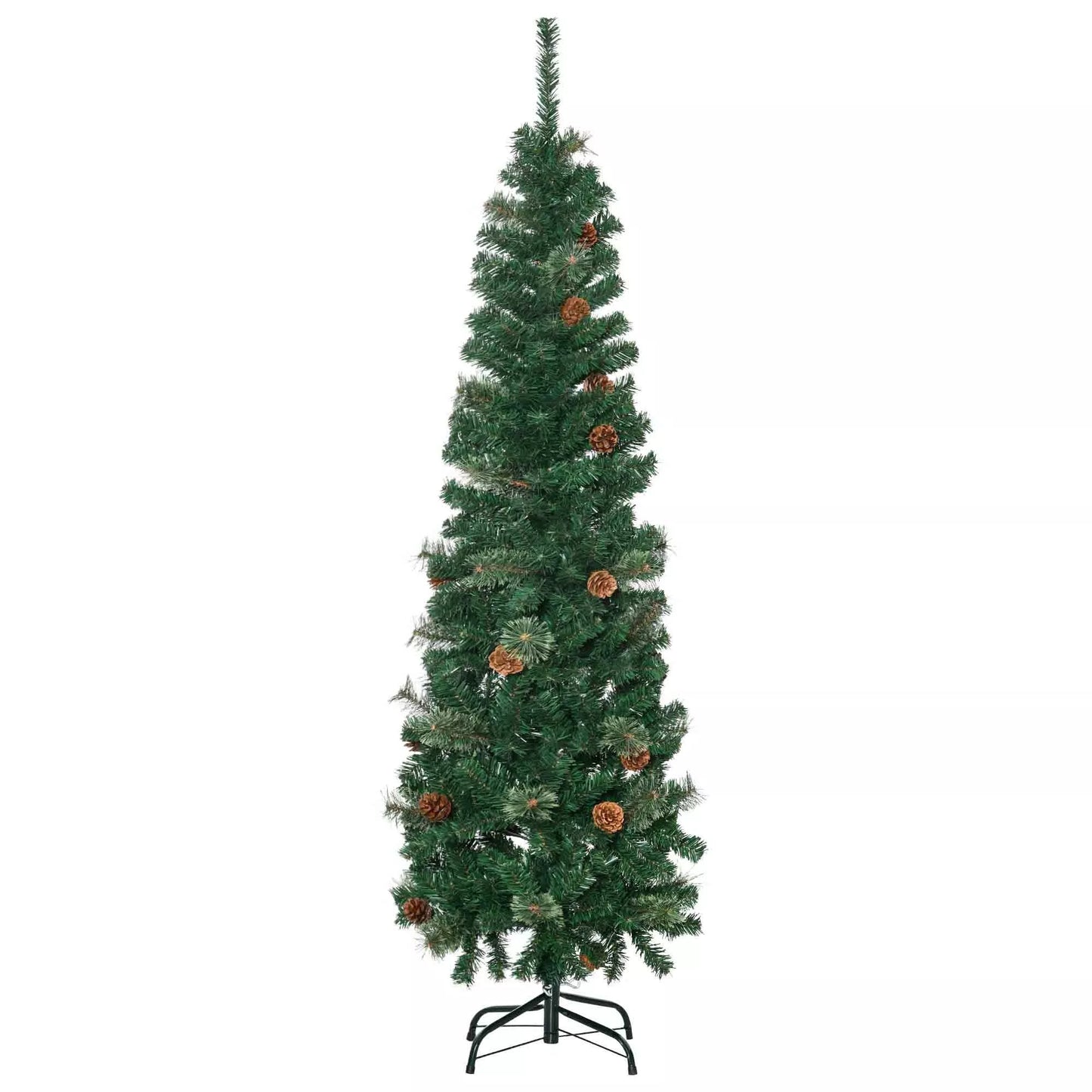 Dirbtinė Kalėdų eglė, plona, su kankorėžiais, antipireninė, 46 x 165 cm, žalia