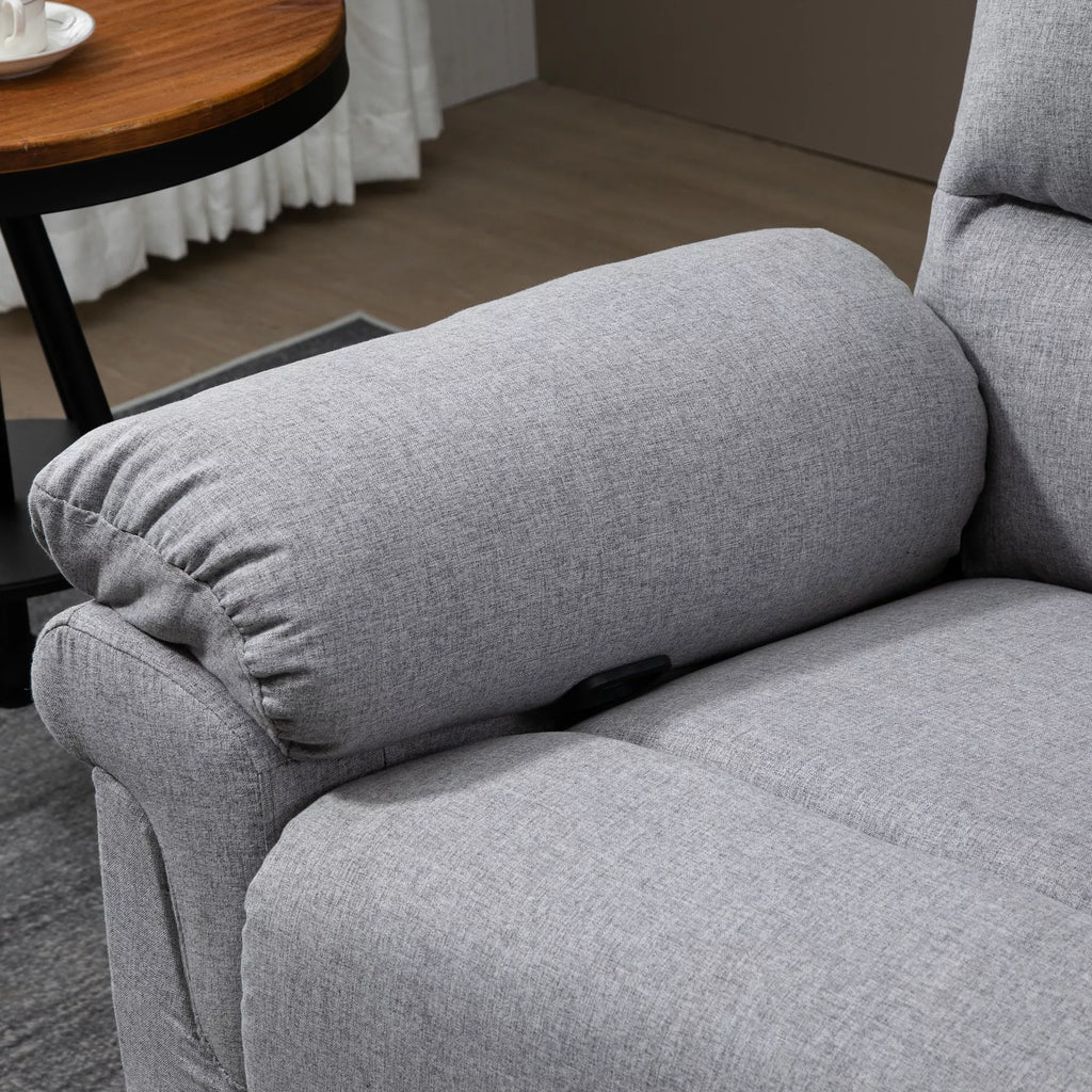 HOMCOM fotelis su atlošimo funkcija, vienvietė sofa, reguliuojamas, atsidaro 165°, poilsio fotelis, televizijos fotelis, skirtas svetainei, miegamajam, lininio audinio imitacija, šviesiai pilkos spalvos, 91 x 92 x 102 cm