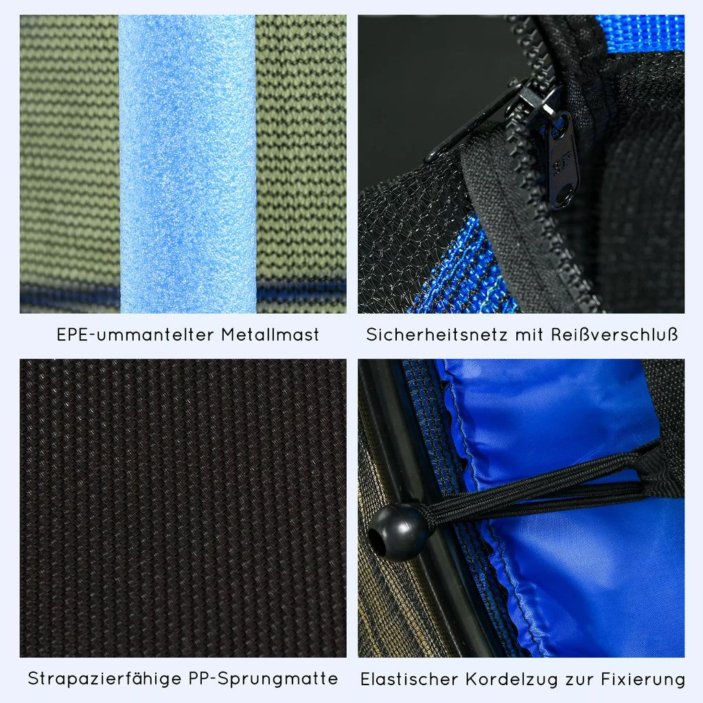 Trampolinas vaikams, Ø163 cm, su apsauginiu tinklu, vidaus ir lauko naudojimui, apkrova iki 50 kg, plienas, plastikas, mėlynas