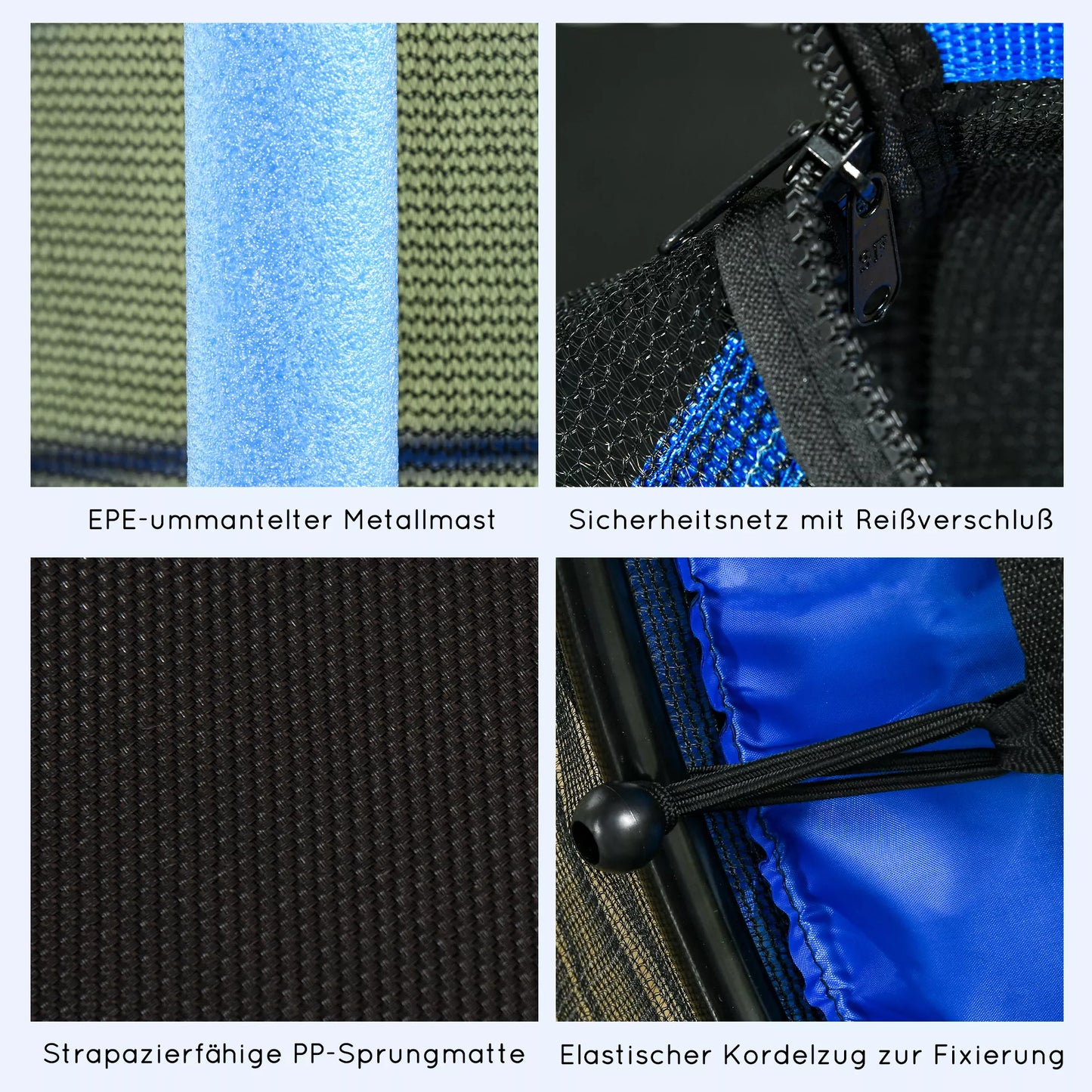 Tramplinas vaikams, Ø163 cm, su saugos tinklu, tinkamas naudoti lauke ir viduje, apkrova iki 50 kg, plienas, plastikas, mėlynas