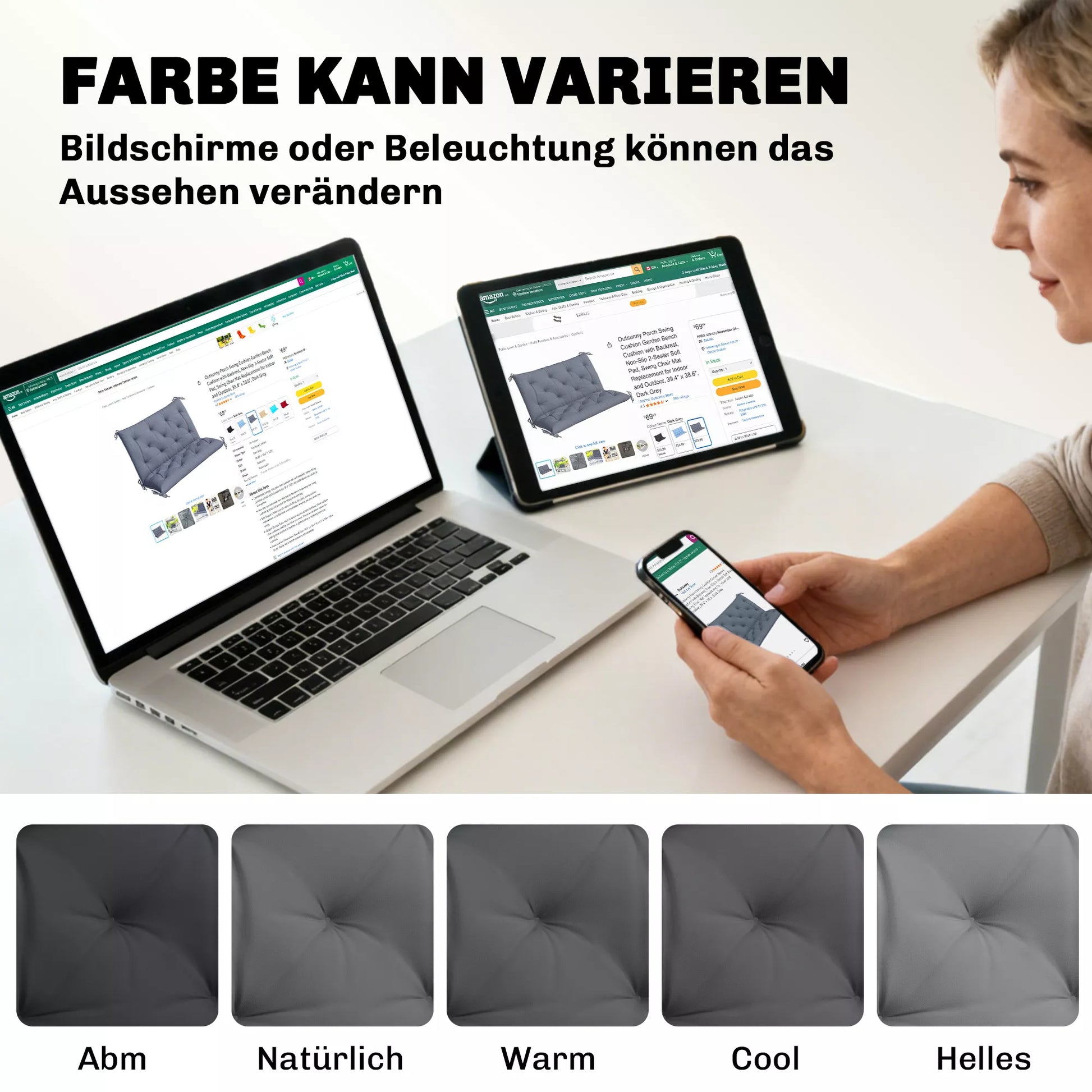 2 vietų suoliuko pagalvėlė 100 x 98 x 8 cm, sėdimoji pagalvėlė su raišteliais, nugaros pagalvėlė, skirta naudoti viduje/lauke, paminkštinta sodo suoliuko, sodo baldų, supamųjų kėdžių pagalvėlė, tamsiai pilka