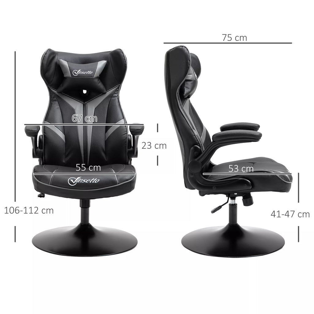 Ergonomiška žaidimų kėdė su galvos atrama ir aukščio reguliavimu, juoda+pilka