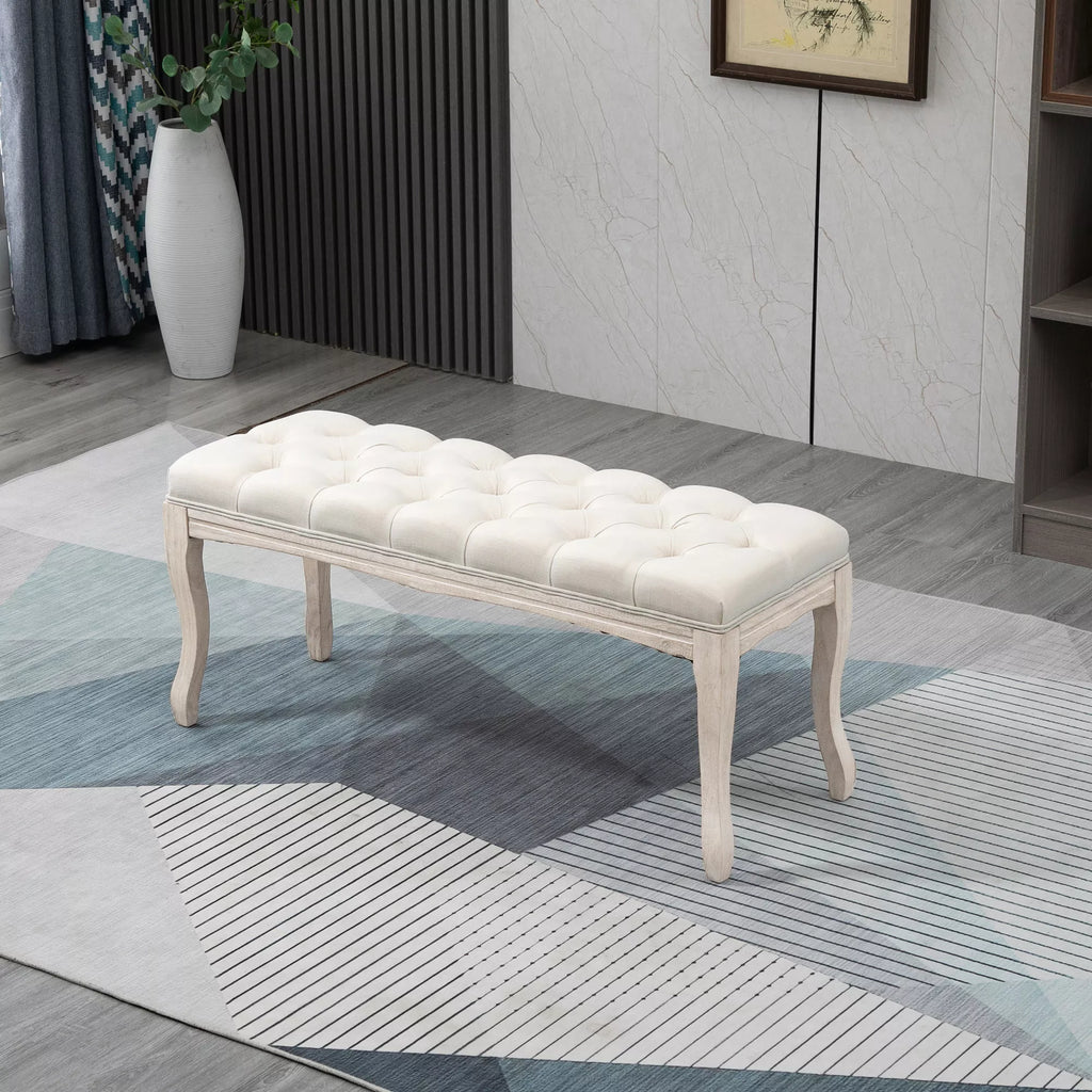 Suoliukas su lininiu apmušalu ir medinėmis kojelėmis, 110 cm, smėlio spalvos