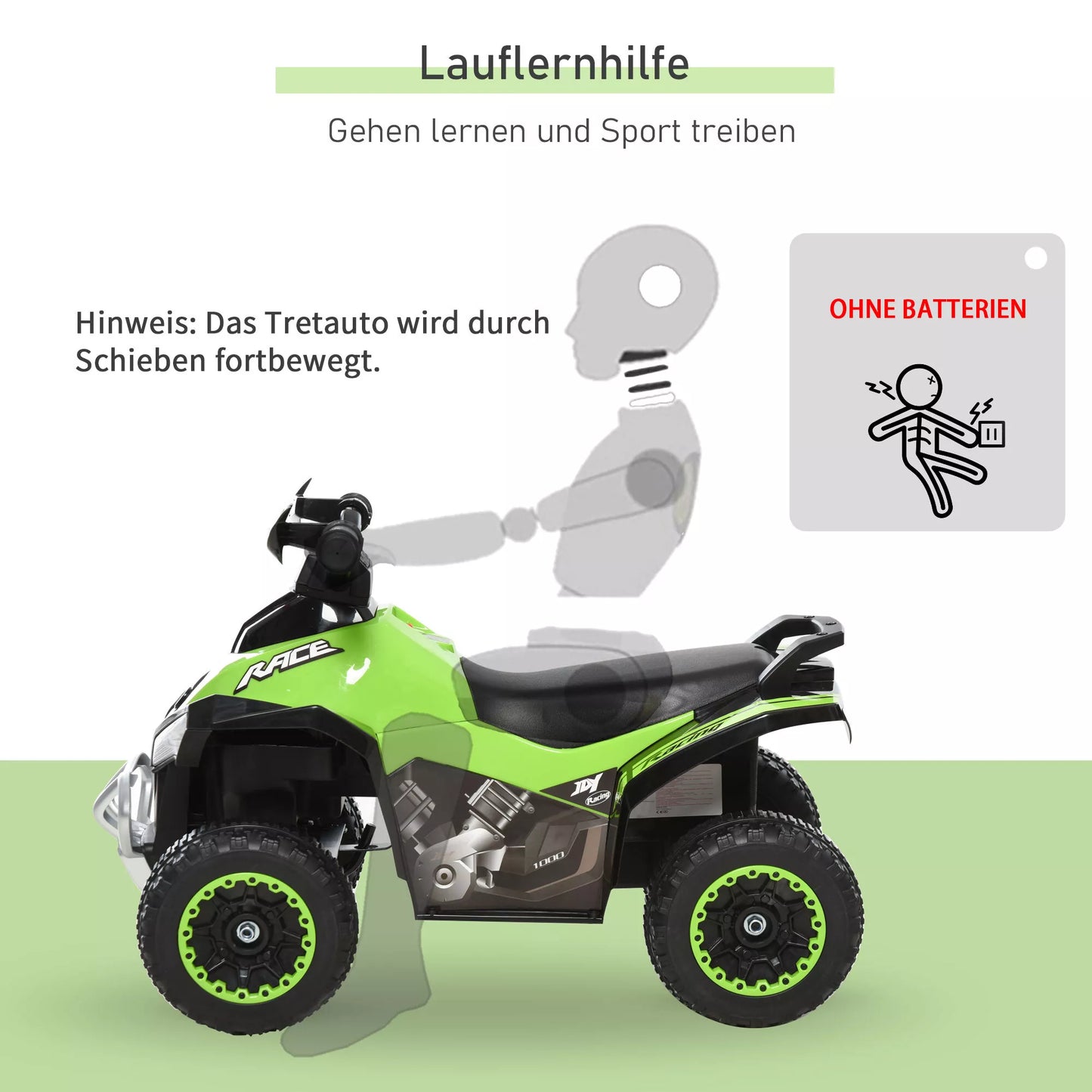 Vaikiškas paspiriamas automobilis/transporto priemonė 18-36 mėnesių vaikams, žalias