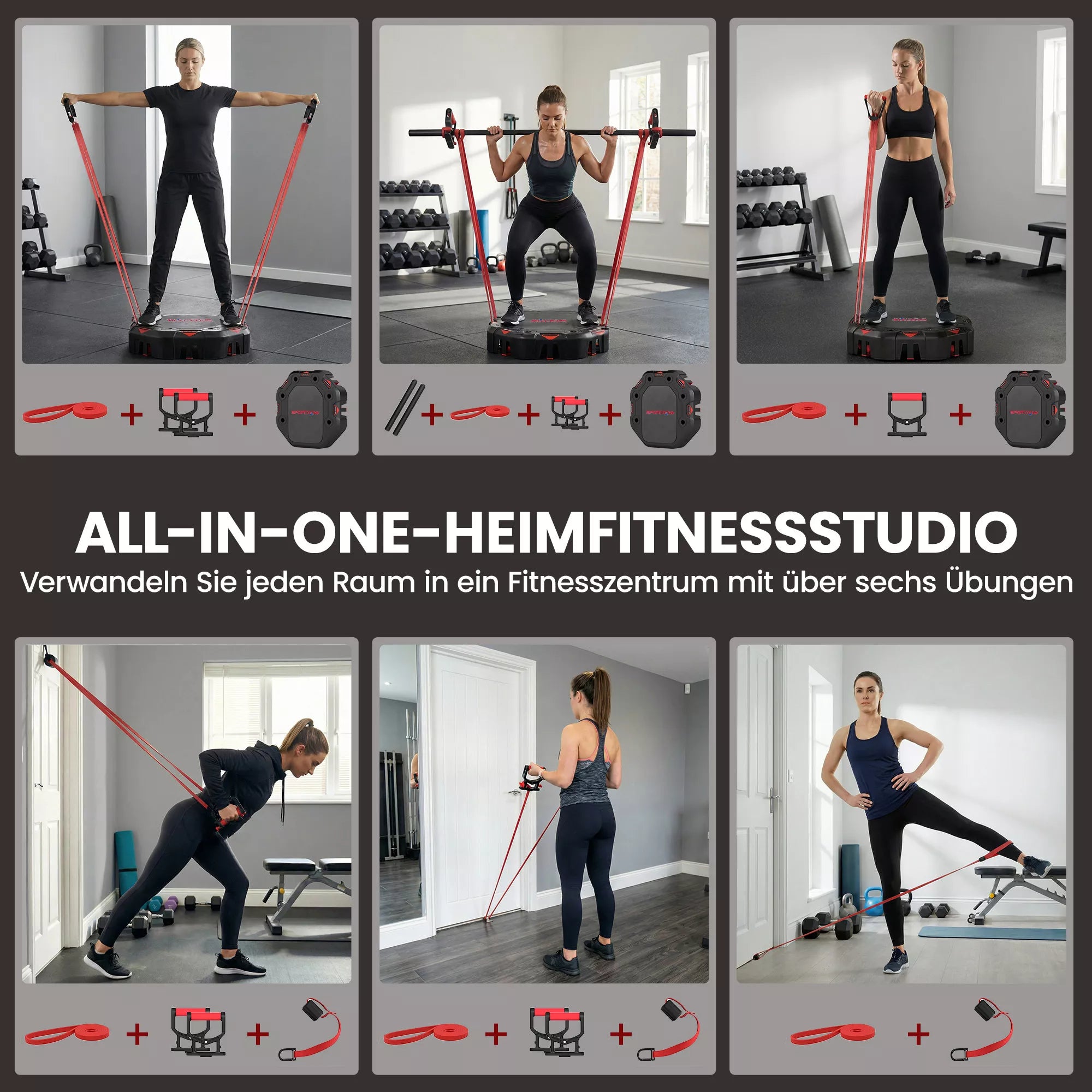 Liegestützbrett 7-in-1 Reguliuojama Push Up Board su atsparumo juostomis Rulonais Durų inkaro, Sulankstoma