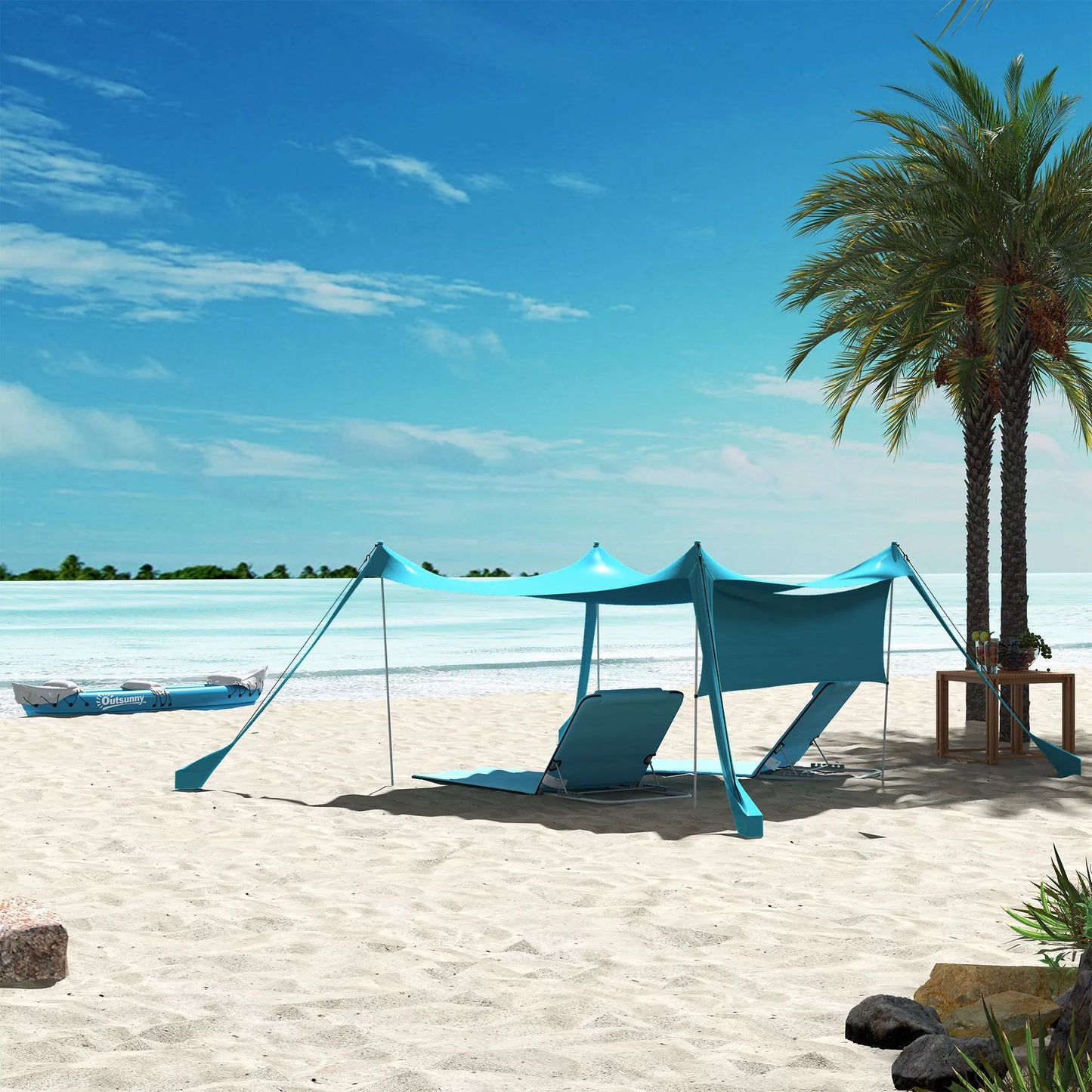 Markizė nuo saulės, atspari vandeniui, reguliuojama, lengva, sulankstoma, su plieniniais stiebais, 3x3x2m, dangaus mėlyna