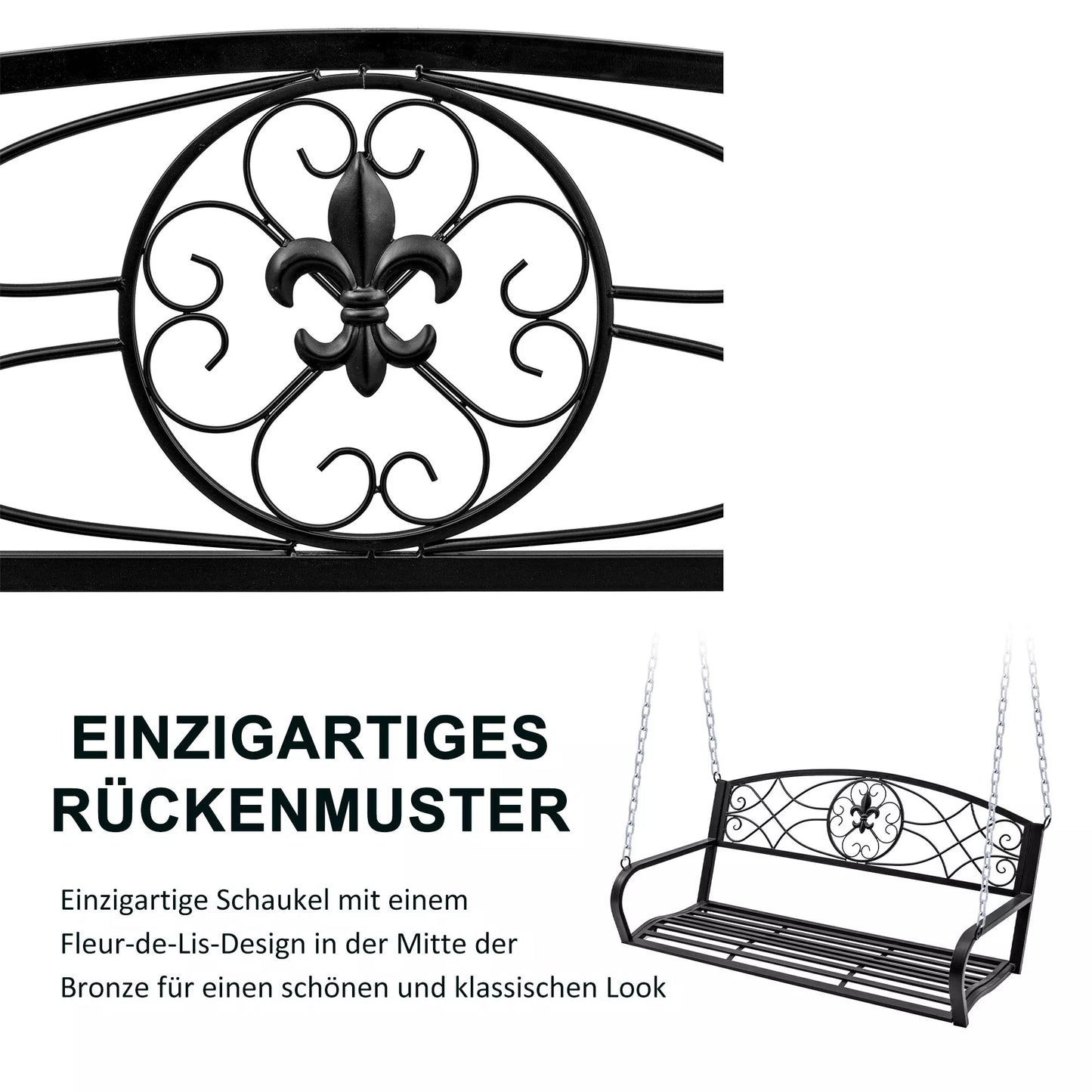 Pakabinama suolelė 2 vietų Sodo sūpynės Sūpynės suolelis Holivudo sūpynės Pakabinama suolelė su grandinėmis Metalo Juoda 132 x 63 x 58 cm