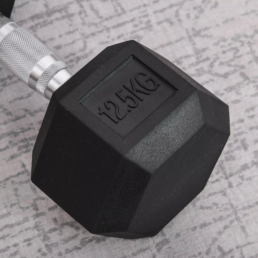 Hanteliai su raižytu rankenėle, ketaus hanteliai, 1 x 12,5 kg, hanteliai vyrams ir moterims, hanteliai namams, sporto salėms, jėgos treniruotėms