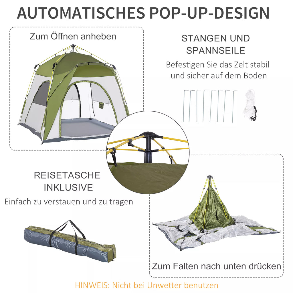 Schema su automatiniu pop-up palapinės surinkimu ir krepšiu