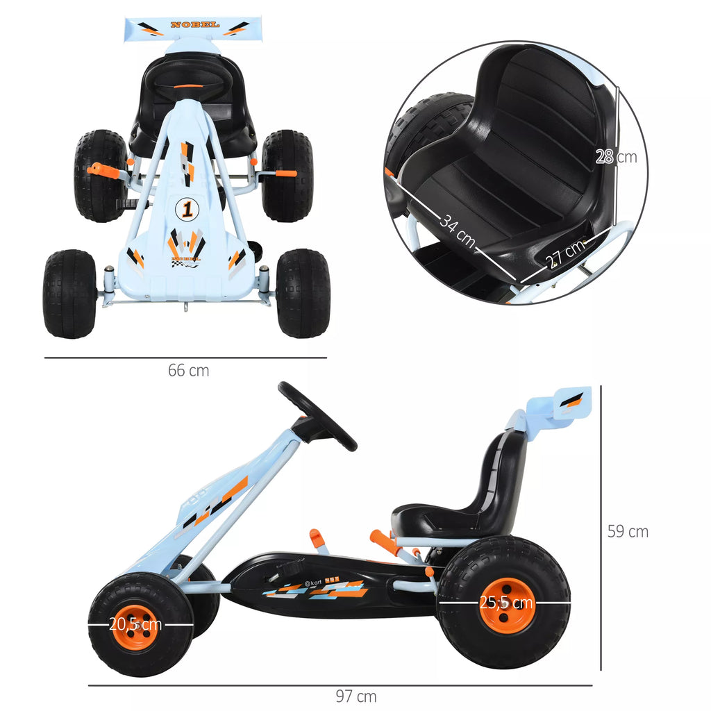 Gokart Tretauto su rankiniu stabdžiu, reguliuojama sėdyne, pedalu, priekinės ir atbulinės eigos pavara, Kettcar pedalinis automobilis Vaikų transporto priemonė Vaikų žaislas Pedalinis gokartas vaikams nuo 3 metų Šviesiai mėlynas