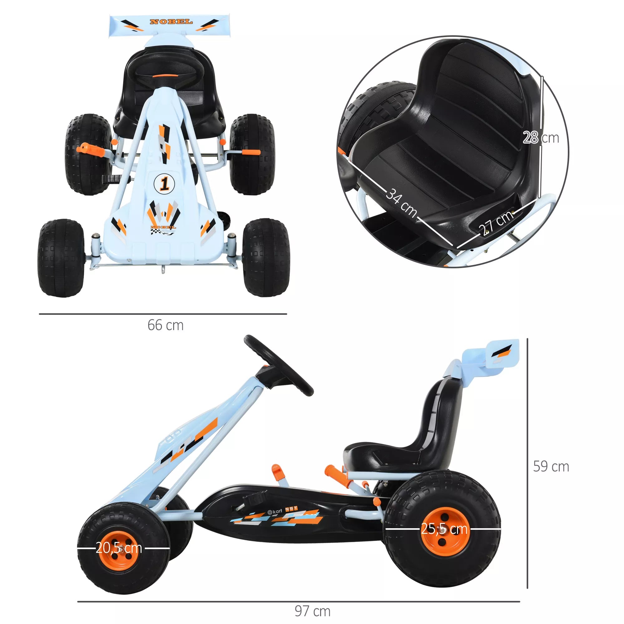 Gokart Tretauto su rankiniu stabdžiu, reguliuojama sėdyne, pedalu, priekinės ir atbulinės eigos pavara, Kettcar pedalinis automobilis Vaikų transporto priemonė Vaikų žaislas Pedalinis gokartas vaikams nuo 3 metų Šviesiai mėlynas