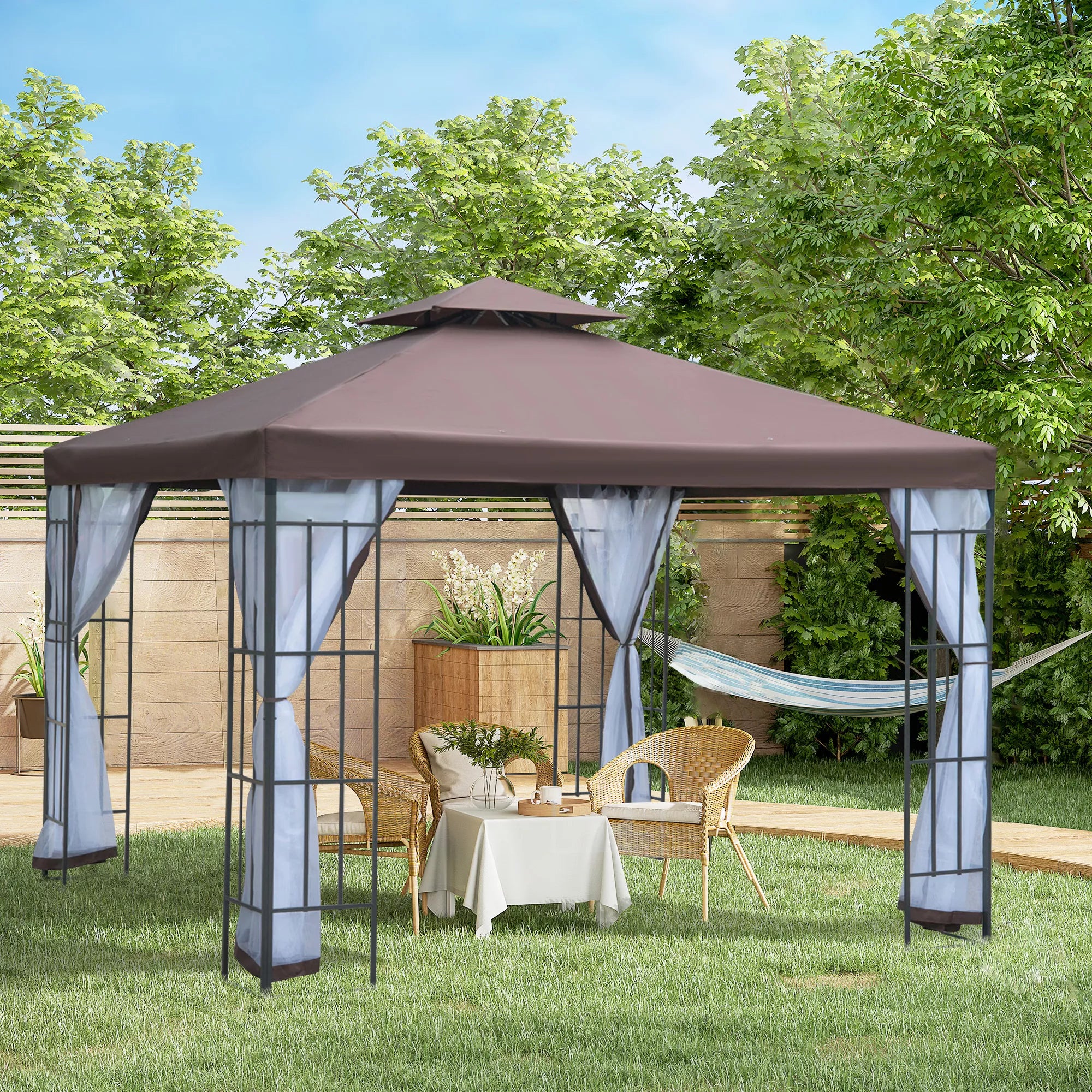 Pavilion Sodo paviljonas su moskitų tinklais šoninėmis sienomis, šventinis palapinė su dvigubu stogu, sodo palapinė Šventinė palapinė 2,97x2,97m