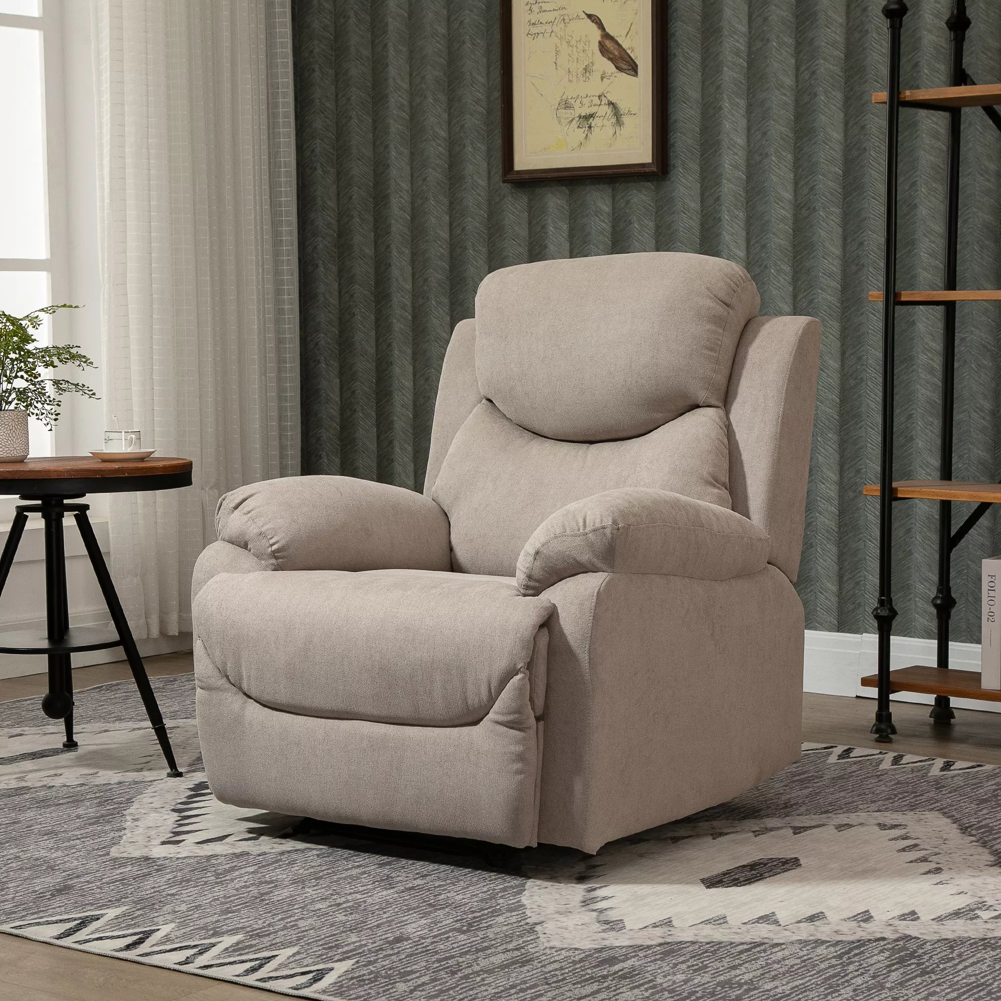 Atlošiamas krėslas, vienvietė sofa, gultas, 150° atlenkiamas televizoriaus krėslas, atlošiamas fotelis su miego funkcija svetainei, linas, smėlio spalvos, 93 x 88 x 102 cm