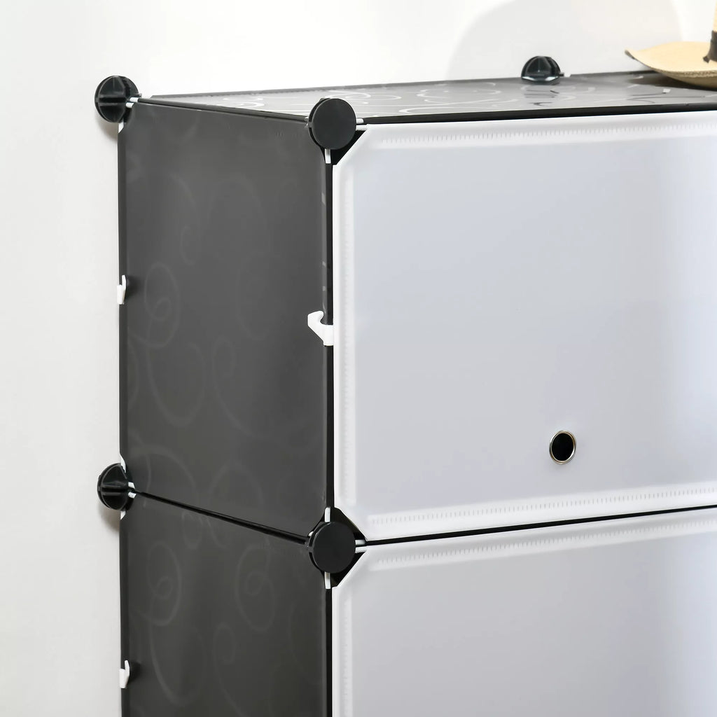 Modulinė lentynų sistema, 12 stalčių, 125 x 32 x 125 cm, juoda ir balta