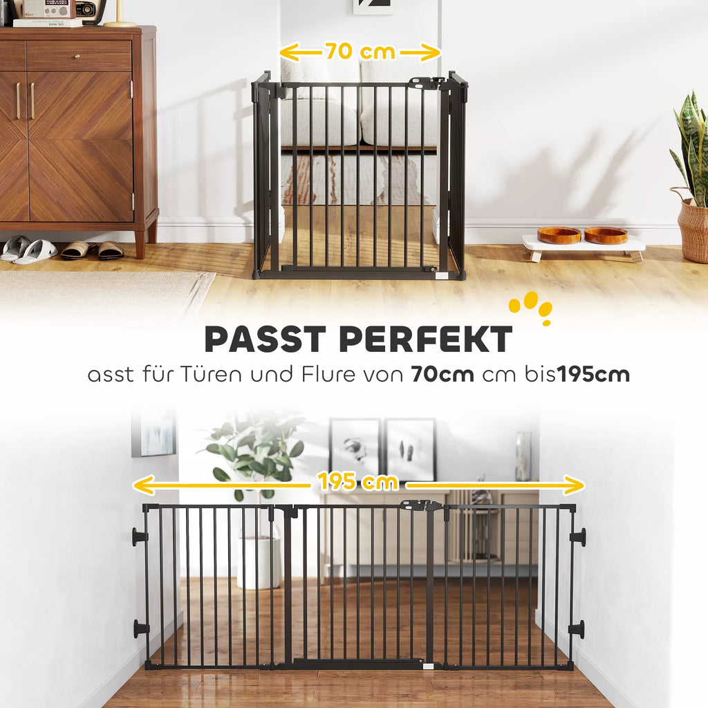 Apsauginė grotelė šunims Laisvai stovinti reguliuojama apsauginė grotelė 202,5 x 76 cm Sulankstoma grotelė šunims Durų apsauginė grotelė Šunų grotelė laiptams, durims, virtuvei, koridoriui, 3 plokštės, juoda