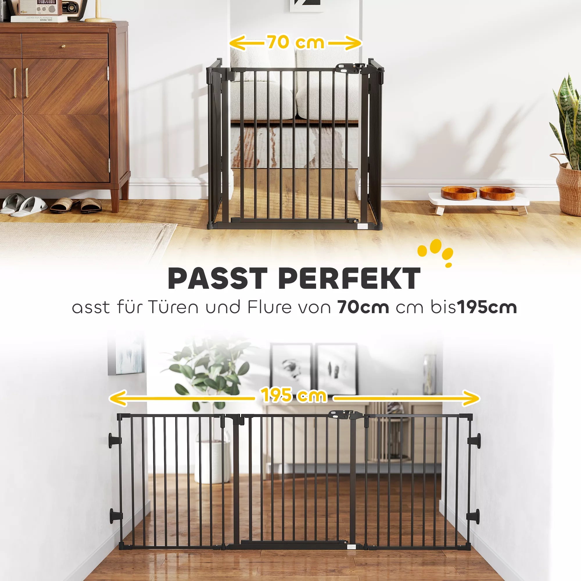 Apsauginė grotelė šunims Laisvai stovinti reguliuojama apsauginė grotelė 202,5 x 76 cm Sulankstoma grotelė šunims Durų apsauginė grotelė Šunų grotelė laiptams, durims, virtuvei, koridoriui, 3 plokštės, juoda