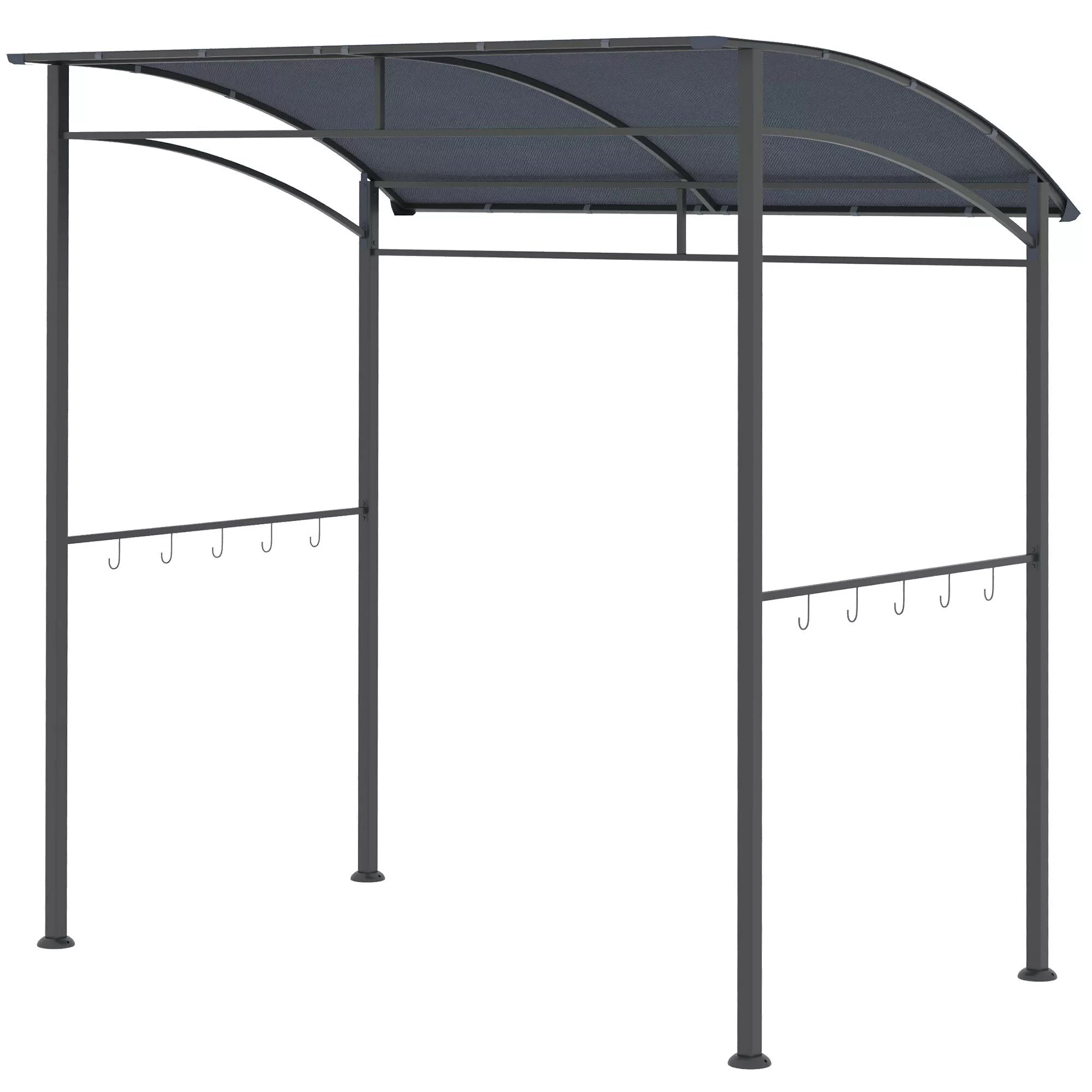 Grill paviljonas, grill stogas, apsauga nuo lietaus, kabliai įrankiams, plieninis rėmas, pilkos spalvos, 215 x 150 x 174/220 cm