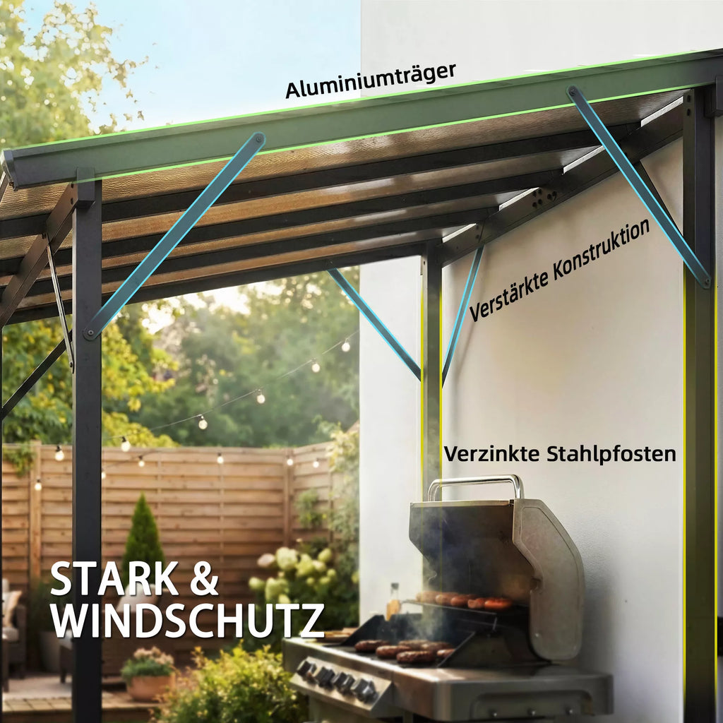Grill paviljonas 2,44 x 1,48 m Sodo paviljonas su vienšlaičiu stogu, sodo pavėsinė su UV apsauga 50+ Tamsiai pilka