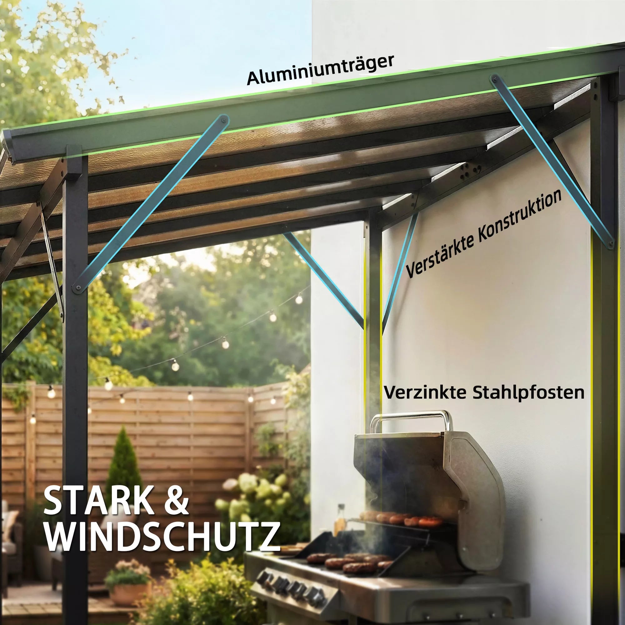 Grill paviljonas 2,44 x 1,48 m Sodo paviljonas su vienšlaičiu stogu, sodo pavėsinė su UV apsauga 50+ Tamsiai pilka