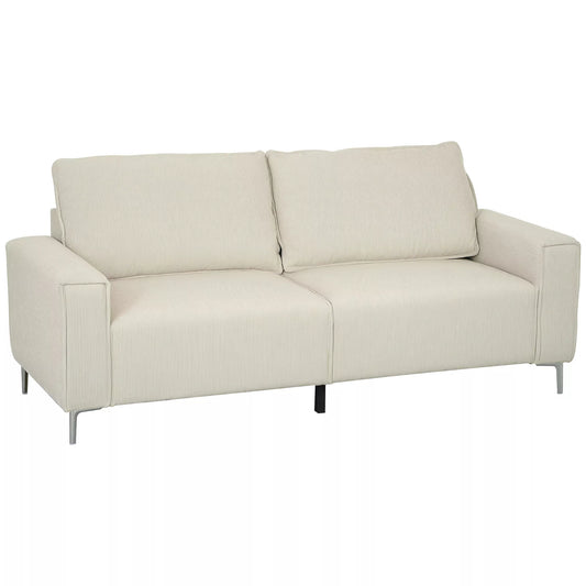 HOMCOM Moderni 3 vietų sofa, minkšta sofa su atlošo pagalvėmis, polsterizuota sofa svetainei, miegamajam, namų biurui, kreminės baltos spalvos