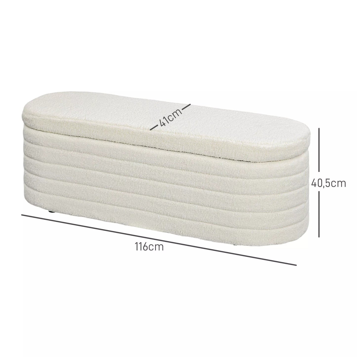 Lovos suolas, su daiktadėže, Teddy vilnelė, 116x41x40,5cm, kreminės baltos spalvos