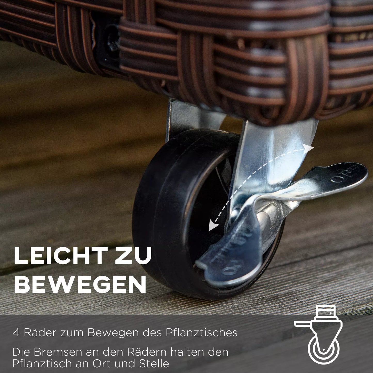 Aukštas lysvynas iš dirbtinio rotango su ratukais, augalų dėžė su drenažo skylėmis, gėlių dėžė, gėlių vazonas, kavos rudos spalvos, 94,5 x 31 x 36 cm