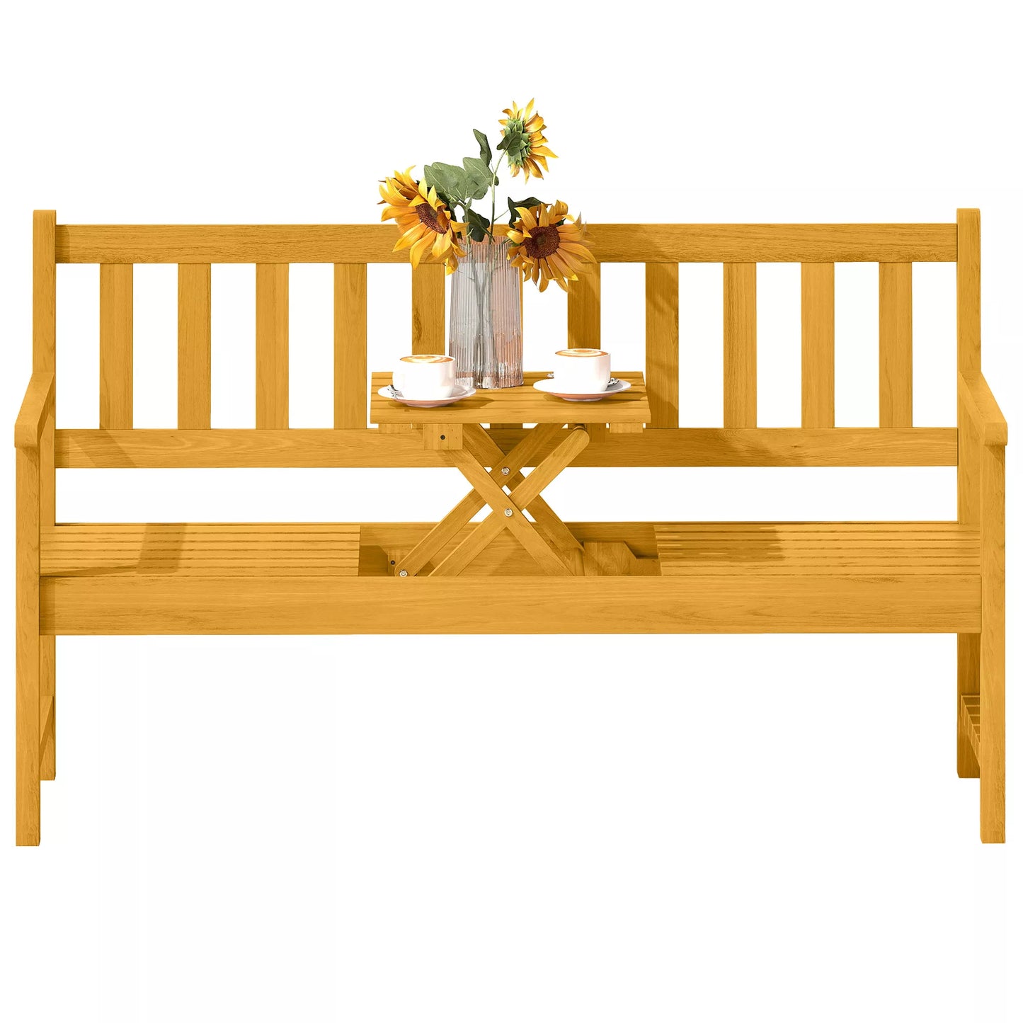 2-vietis medinis sodo suolas, atsparus oro sąlygoms, su atlošu ir porankiais, 320 kg apkrova 149x56,5x89cm, tikmedis