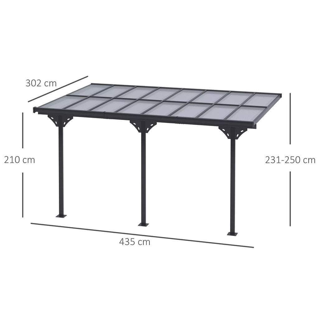 Pergola paviljonas  4,35 x 3,02 m Sodo paviljonas Stogas Palapinė 231–250 cm aukščio reguliavimas Apsauga nuo saulės Terasos stogas Prikabinamas paviljonas Aliuminis Pilkas