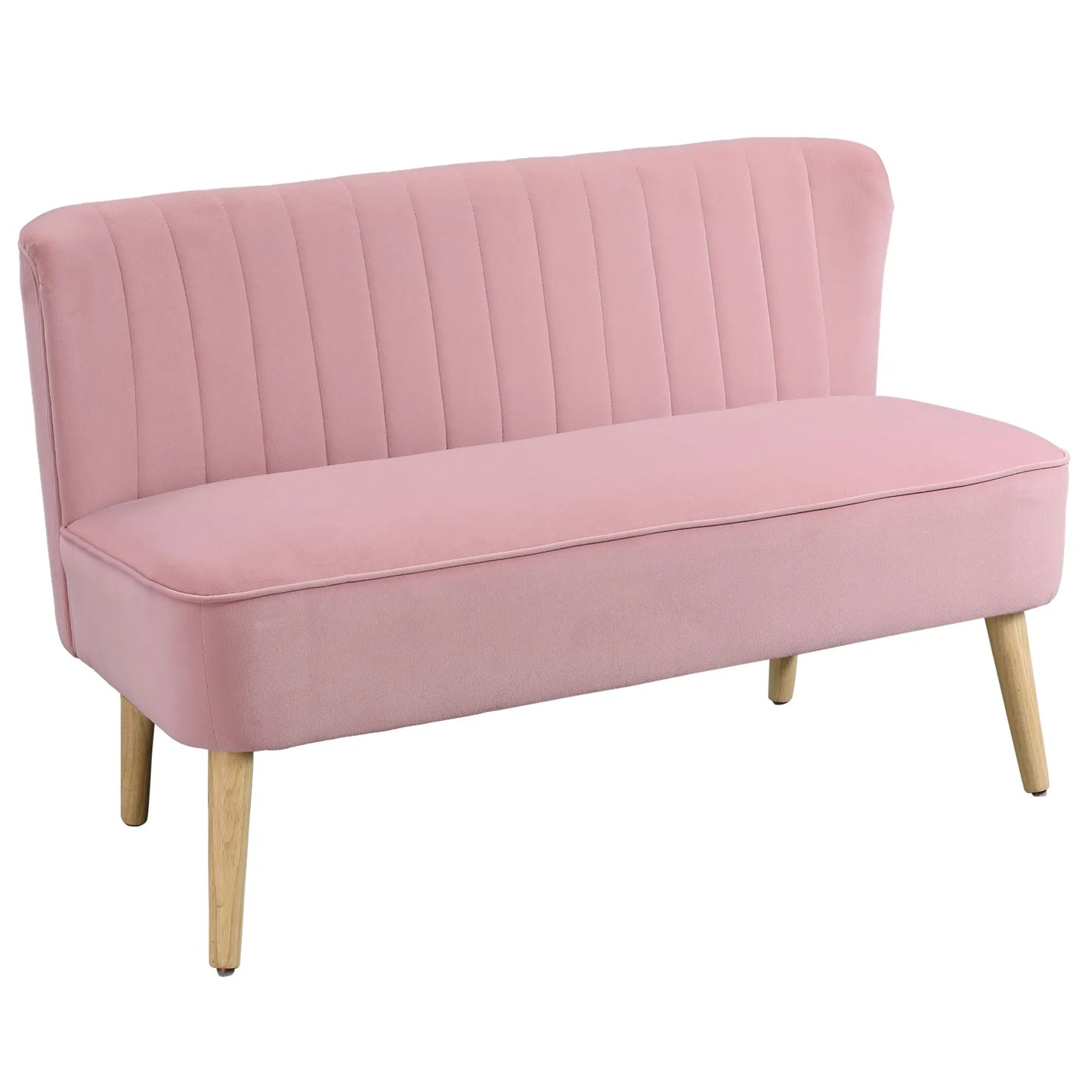 2 vietų audinio sofa, minkšta sofa, dvivietė sofa, sėdėjimo baldas, poilsio sofa, mediena, rausvo aksomo tipo poliesteris, putplastis, rožinė, 117 x 56,5 x 77 cm