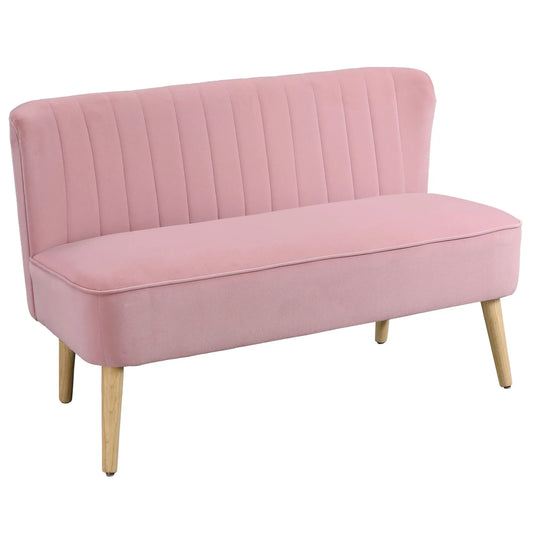 2 vietų audinio sofa, minkšta sofa, dvivietė sofa, sėdėjimo baldas, poilsio sofa, mediena, rausvo aksomo tipo poliesteris, putplastis, rožinė, 117 x 56,5 x 77 cm
