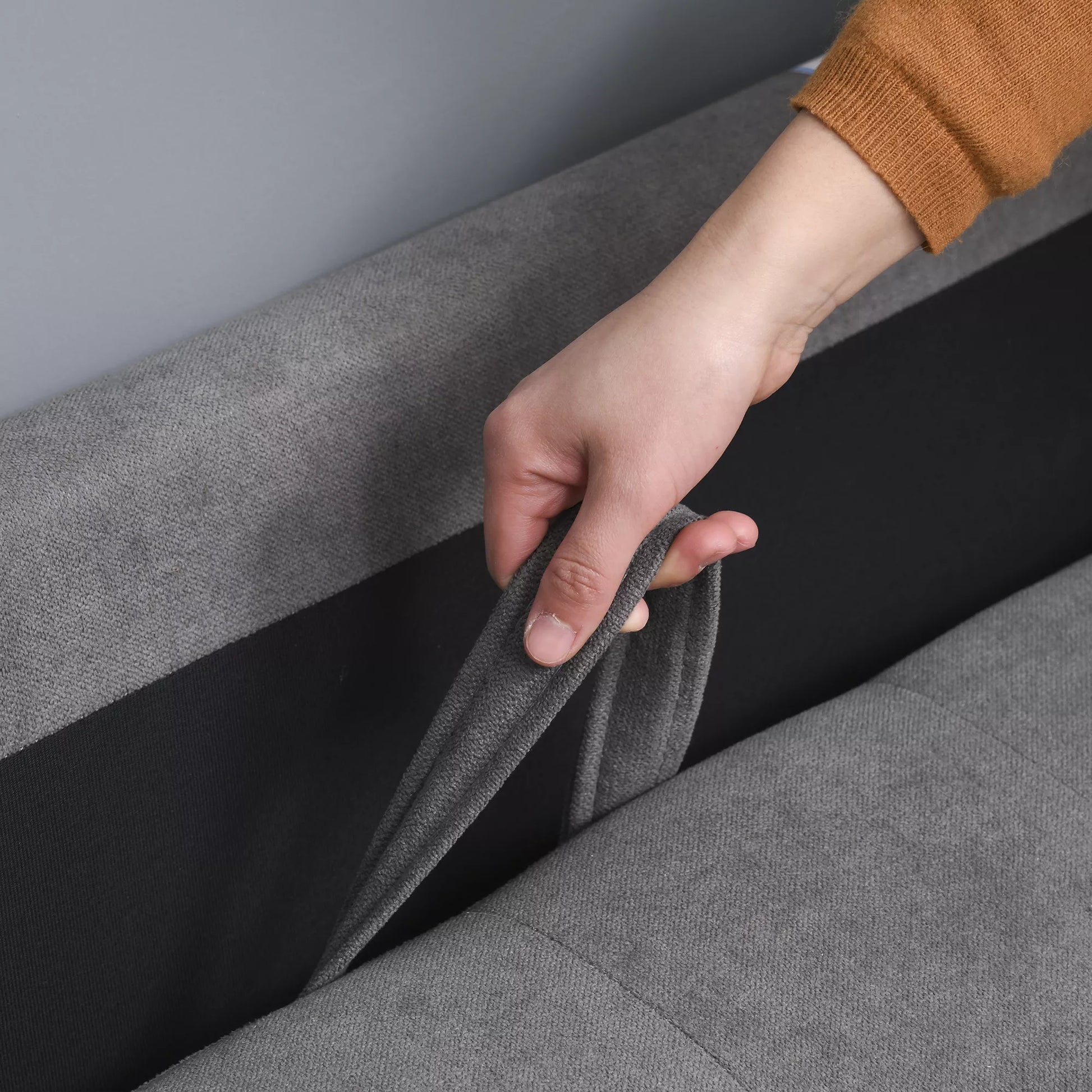 2 vietų sofa, sofa su daiktų laikymo vieta, medinės kojos, minkšta sofa su aksomo apmušalu, skirta svetainei, miegamajam, 117 x 62 x 78 cm, pilka