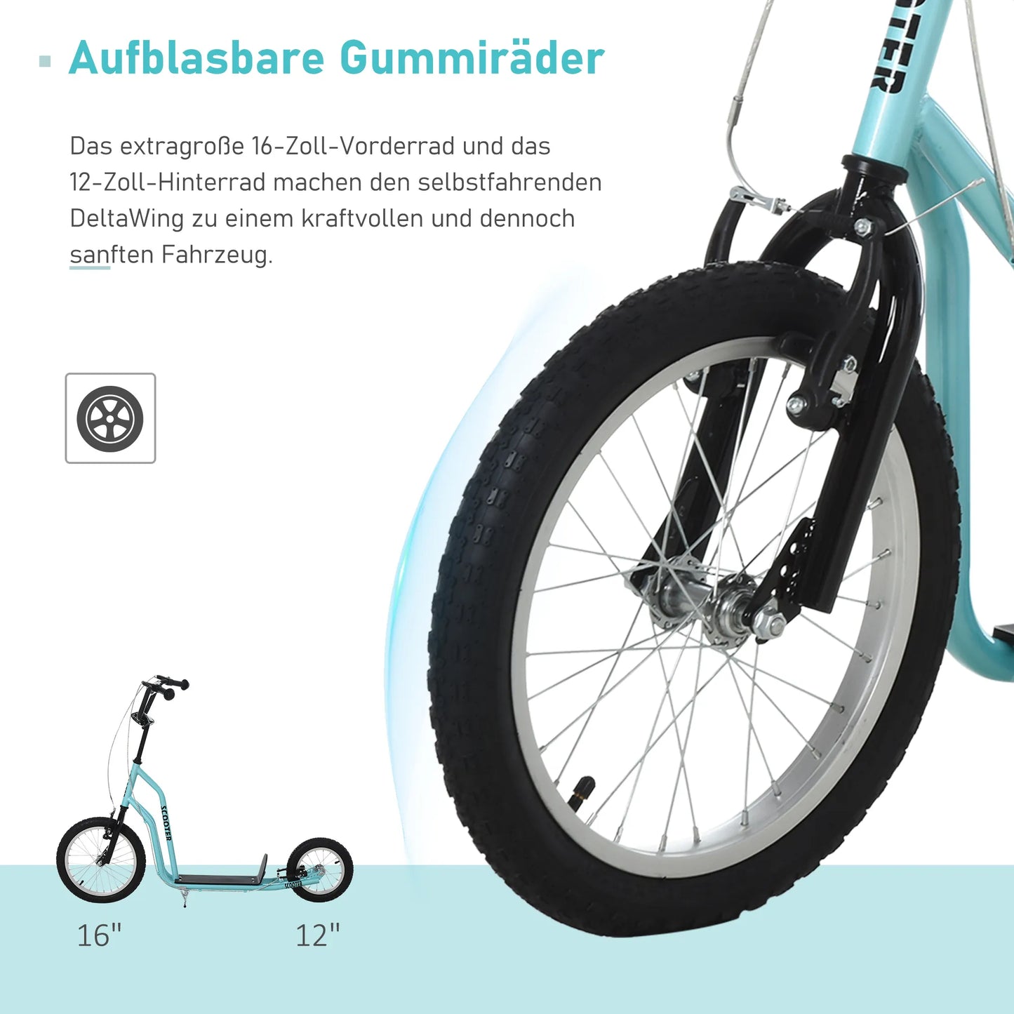 Vaikams nuo 5 metų paspirtukas, riedlentė, miesto paspirtukas, vaikiškas paspirtukas su pneumatinėmis padangomis 16/12 colių Mėlynas 135 x 58 x 88-94 cm