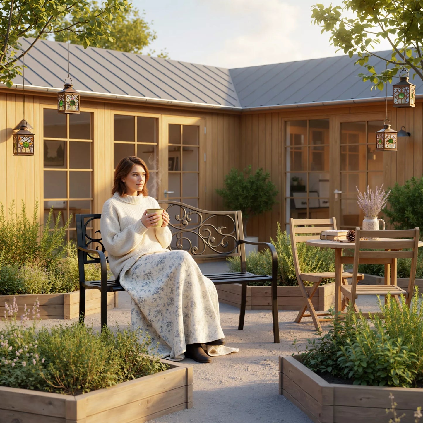 2-vietė sodo suolelė Parko suolelė su ištraukiamu stalu Suolelis Suolelis, kurio apkrova 240 kg Terasos suolelis su atlošais ir porankiais Sodo baldai terasai, sodui, lauko erdvėms 150x58,5x90 cm Juoda