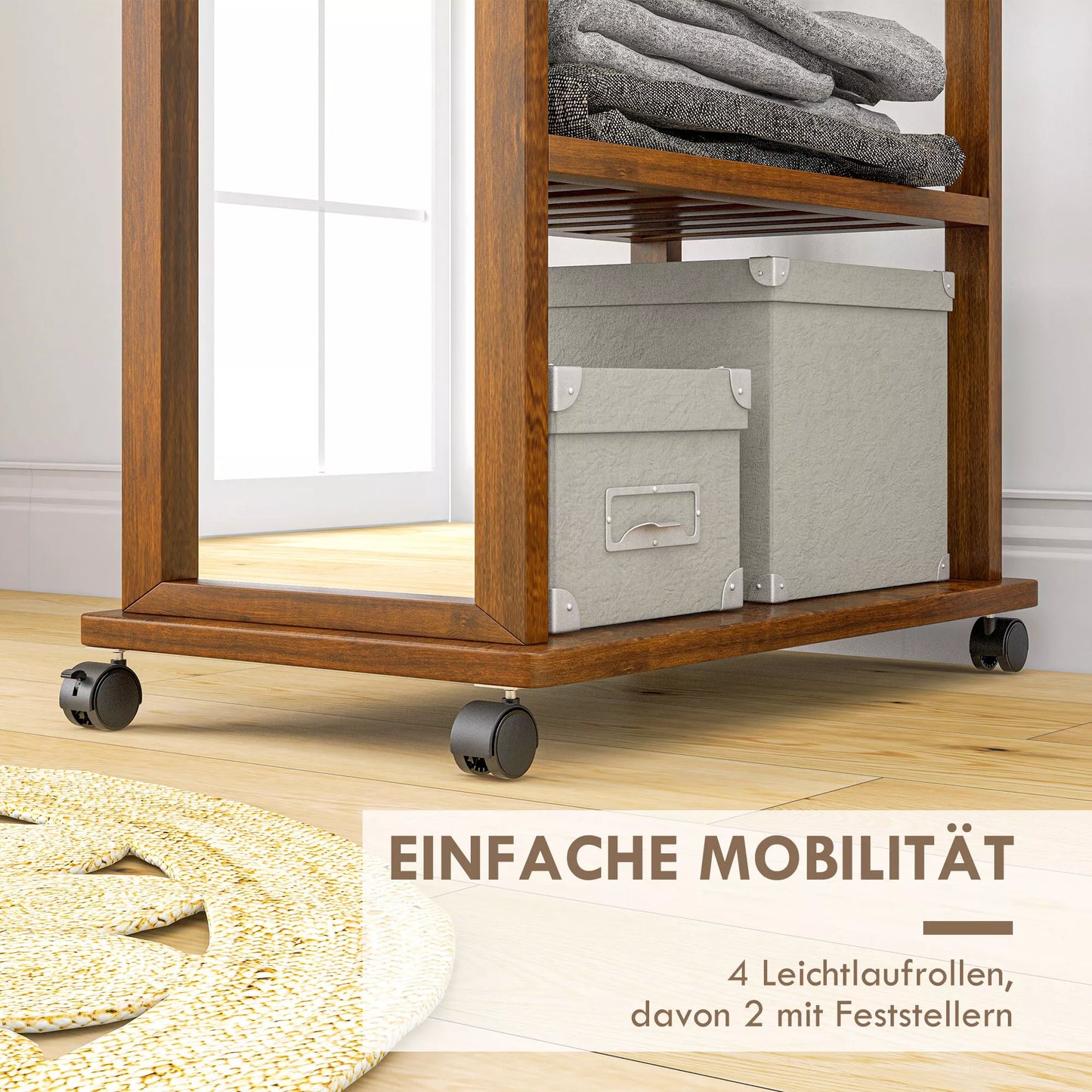 2-in-1 Veidrodis su Drabužine, Viso Kūno Veidrodis, 1 Kabykla, 3 Lentynos, 35,8 x 59,8 x 170 cm, Natūralus