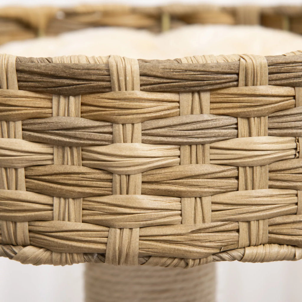 Kratzbaum Rattan 95 cm aukščio 3 pakopų kačių medis su platforma, kačių lovele, laipiojimo medis su kačių urvu, sizalio kamienais, žaisliniais kamuoliais, kačių baldais, sizalio natūralia + smėlio spalva
