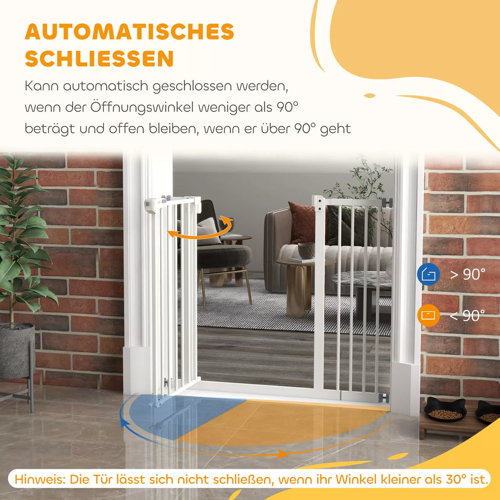 Durų apsauginės grotelės šunims, užtvaros, apsauginės grotelės naminiams gyvūnams, metalas, plastikas, 74–80/87–94 cm, baltos spalvos