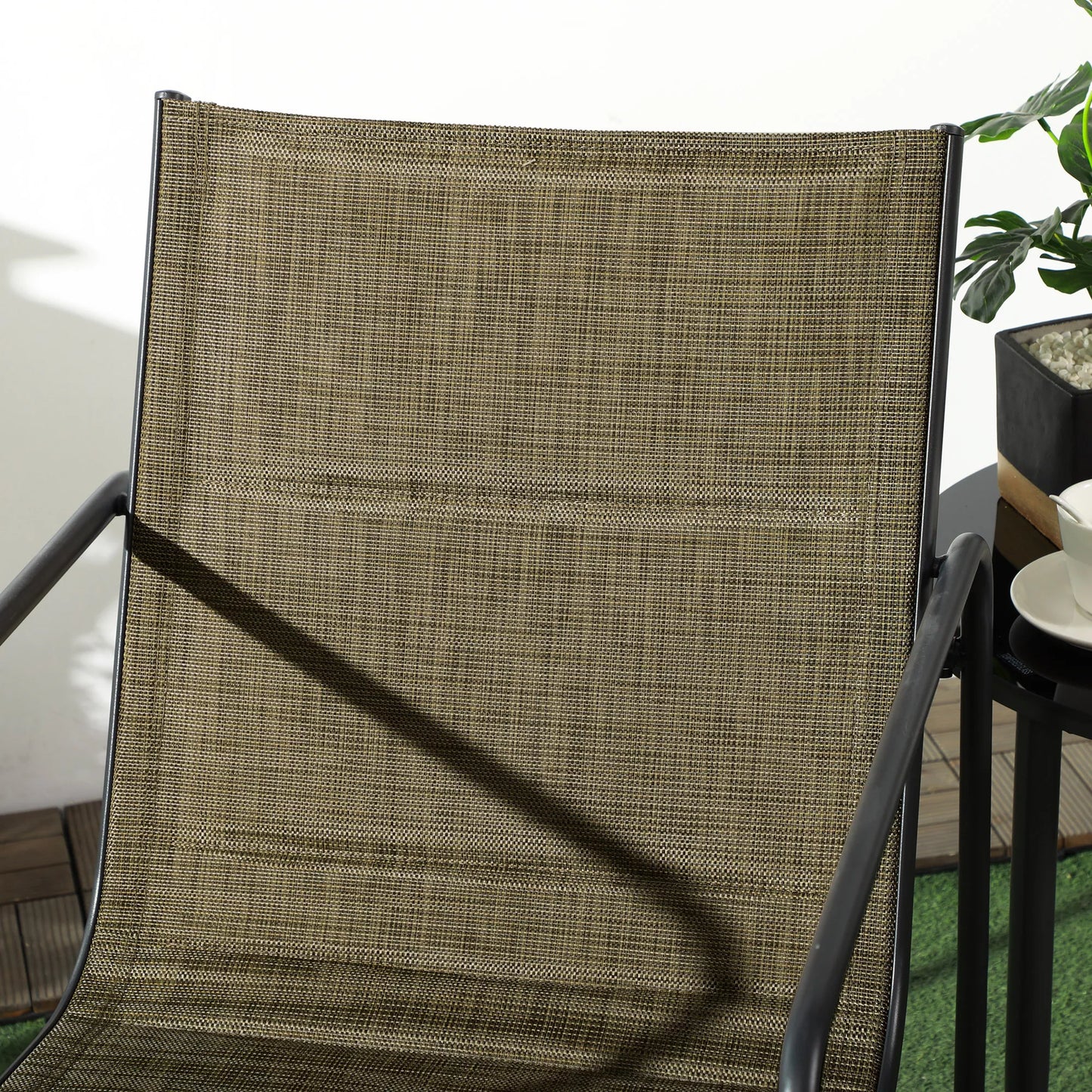 Sodo kėdė, 2 vnt. komplektas, su kvėpuojančiu audiniu, tvirtas metalinis rėmas, 54x66,5x88cm, juoda/ruda.