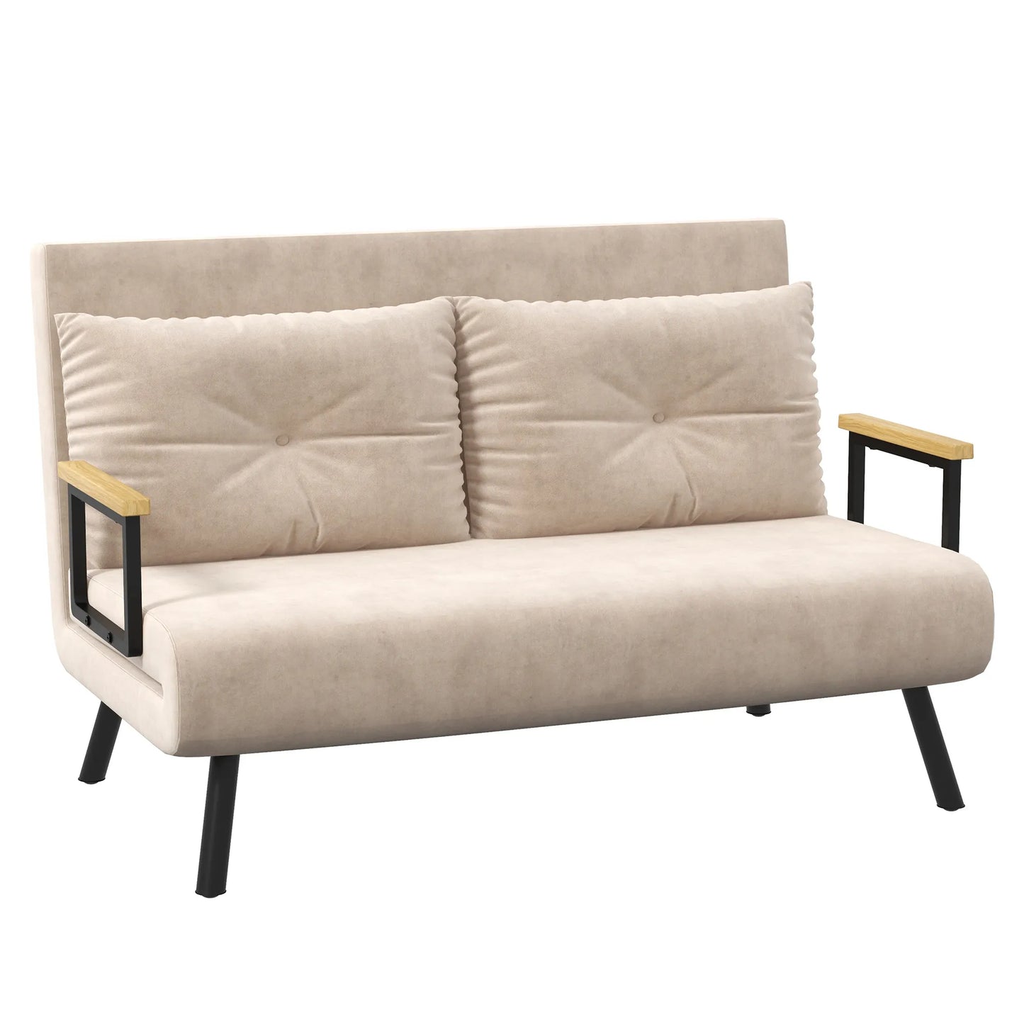 Miegamoji sofa 2 vietų sofa, veliūrinė sofa, su miegojimo funkcija, 2 pagalvėlės, veliūro išvaizda, natūrali + smėlio + juoda