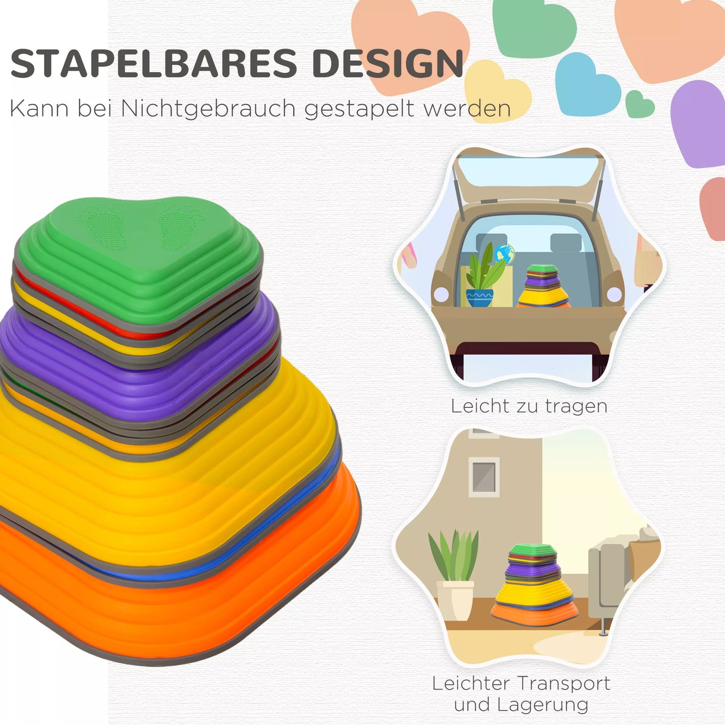 Balansinės pakopos, 11 vnt. rinkinys, sudedamos ir lengvos, neslystančios, skirtos naudoti viduje/lauke