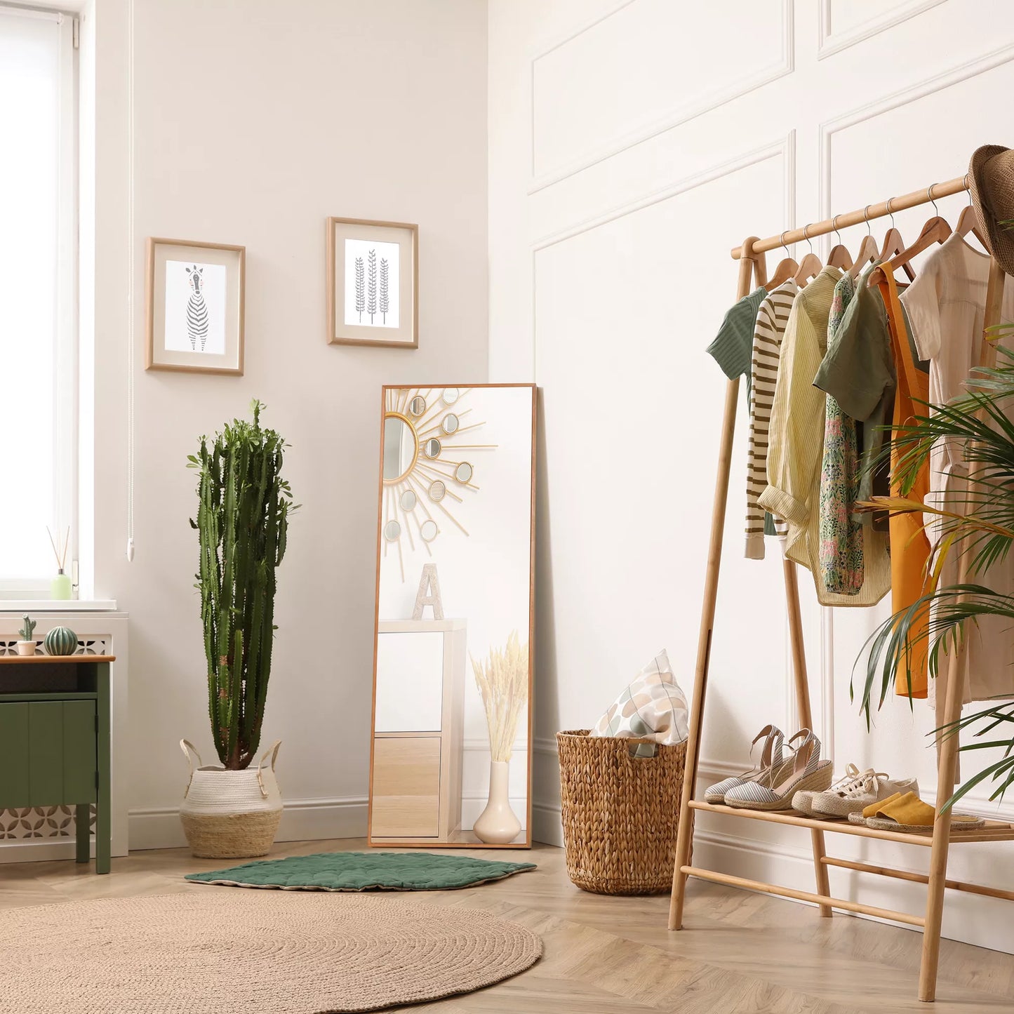 Sieninis veidrodis, aukštas, pušies medžio rėmas, 45P x 125A x 4,8G cm