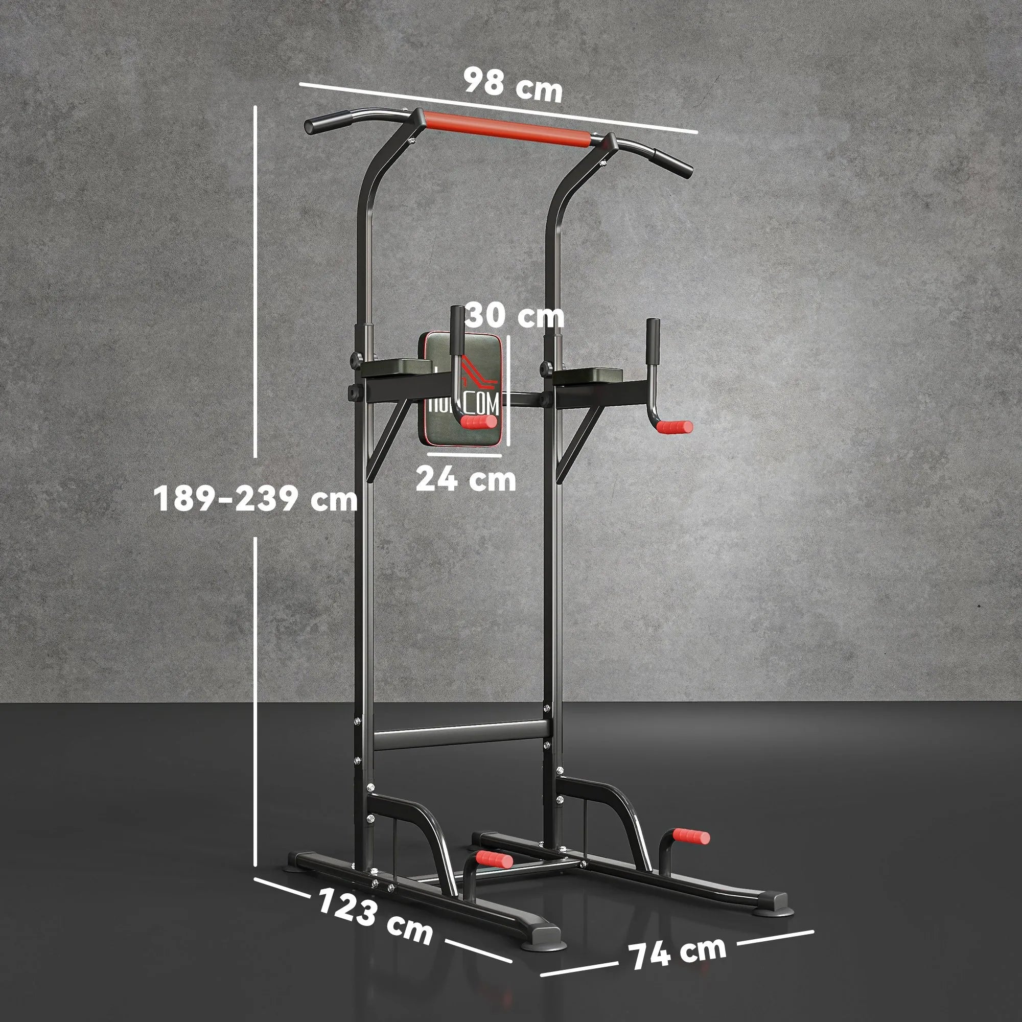Jėgos bokštas reguliuojamo aukščio su prisitraukimų skersiniu iki 120 kg, juoda/raudona