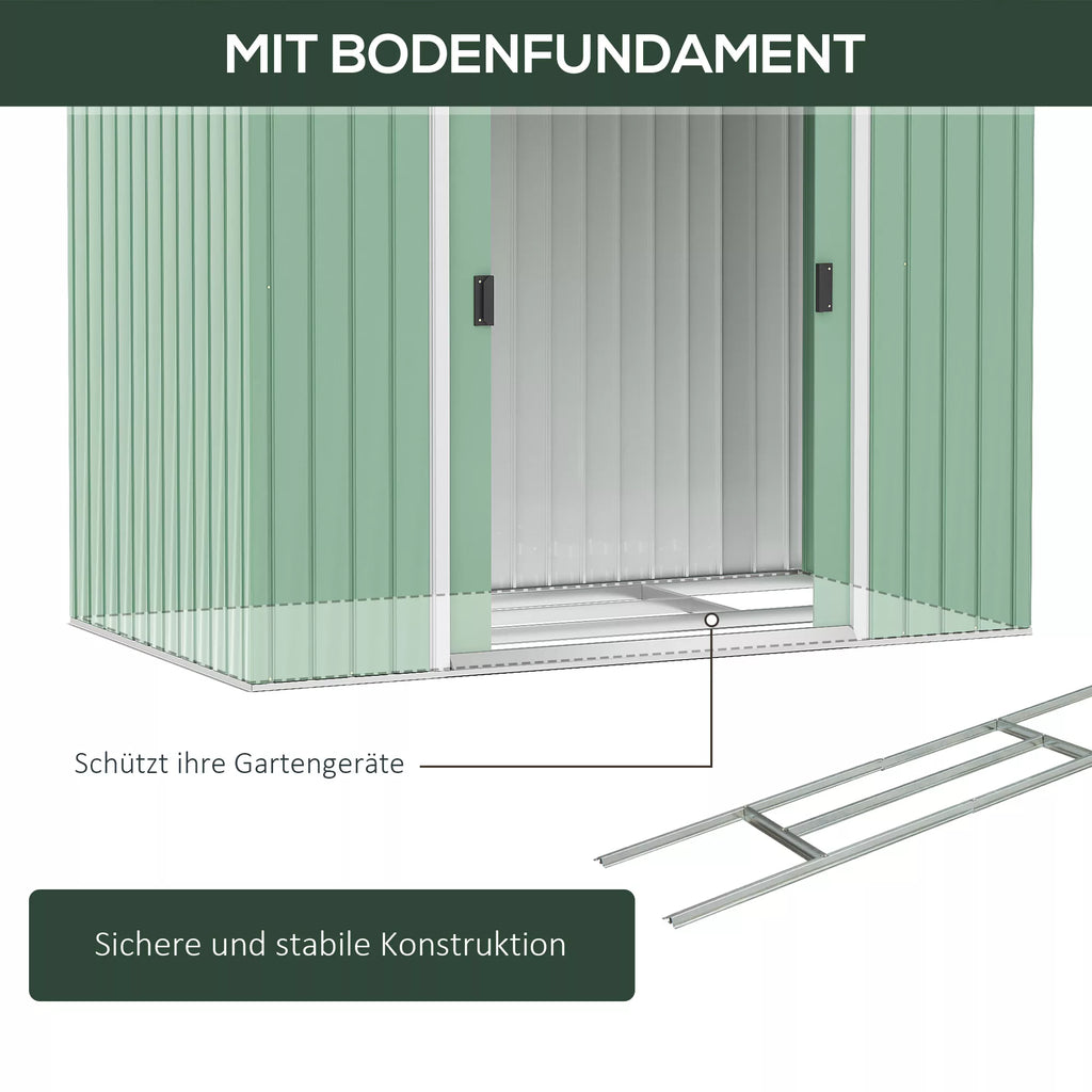 Sodo namelis, 2 stumdomos durys, vėdinimo langai, grindų rėmas, nerūdijantis plienas, šviesiai žalias, 2,13 x 1,30 x 1,85 m